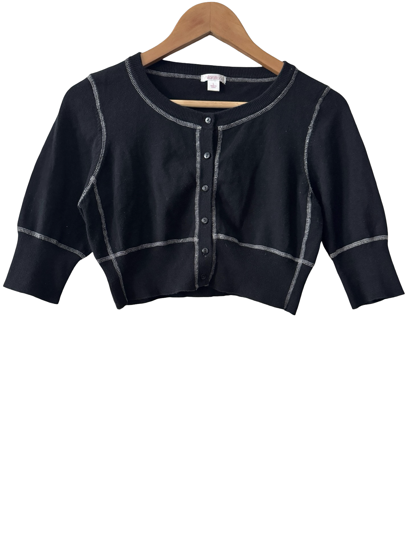 Vintage Y2K Midnight Contrast Stitch Cropped Cardigan (S/M)