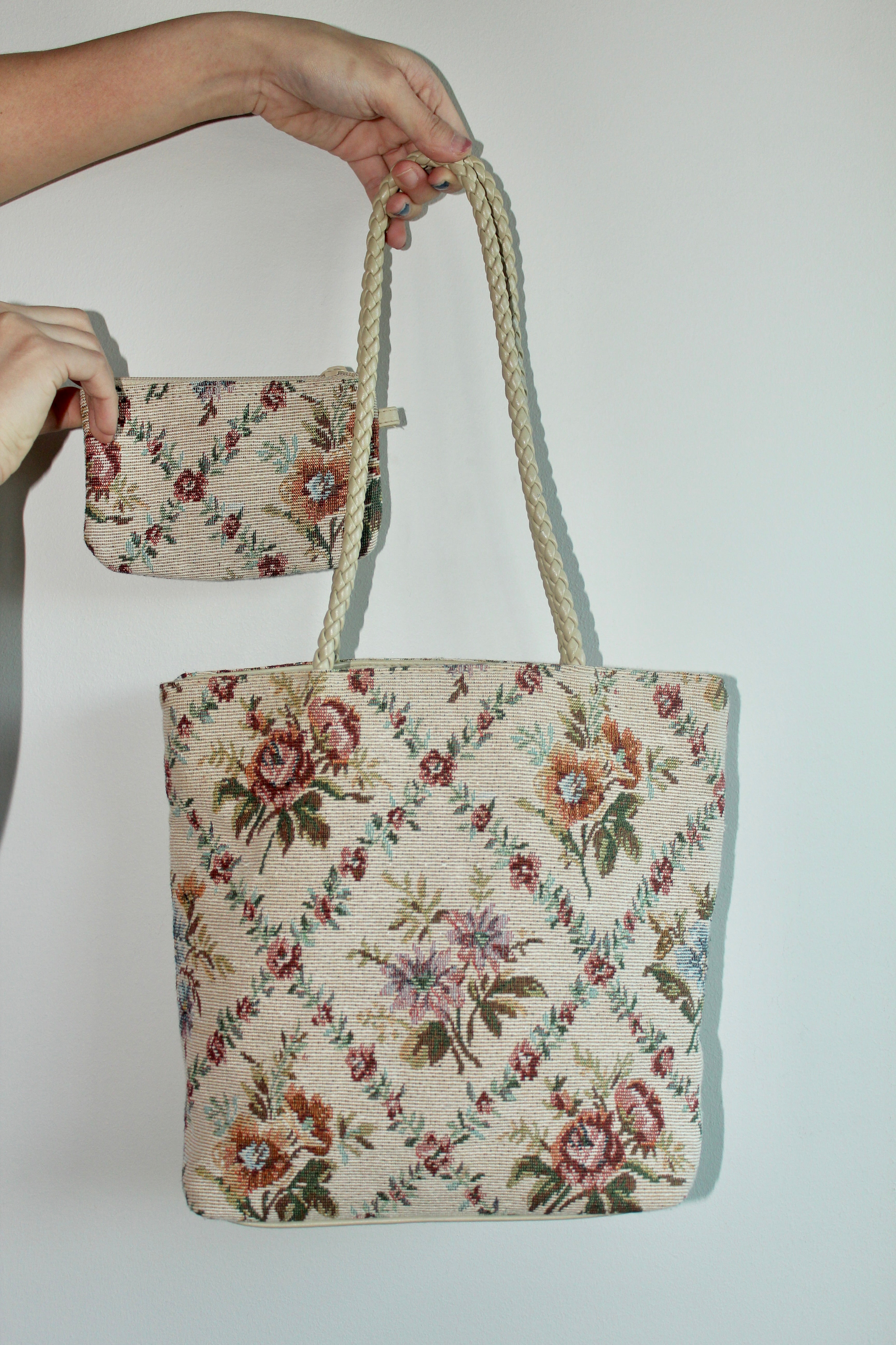 Vintage Floral Canvas Tote w/ Matching Wallet