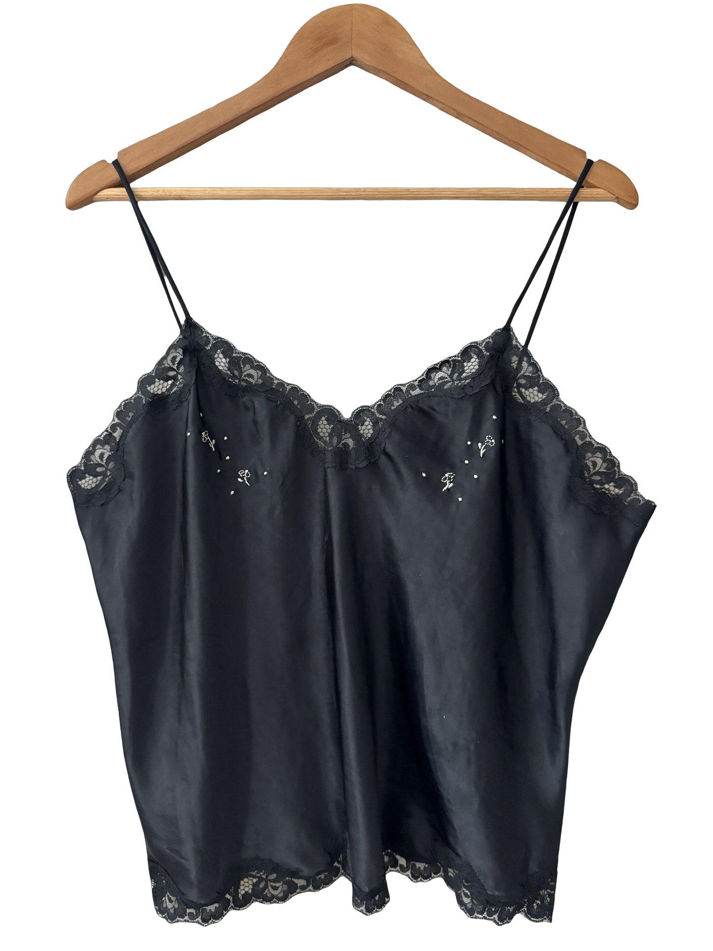 Vintage 80s Black Embroidered Lace  Camisole (L)