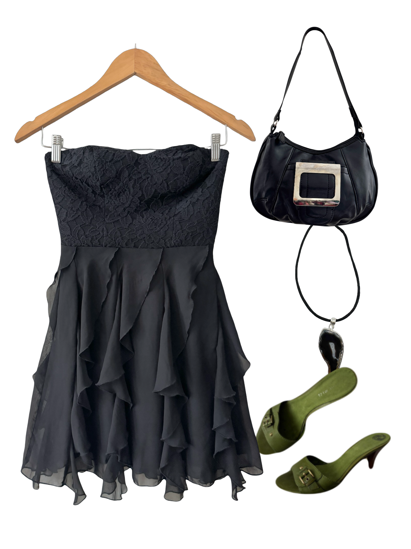 Vintage Y2K Black Lace Ruffled Dress (XS)
