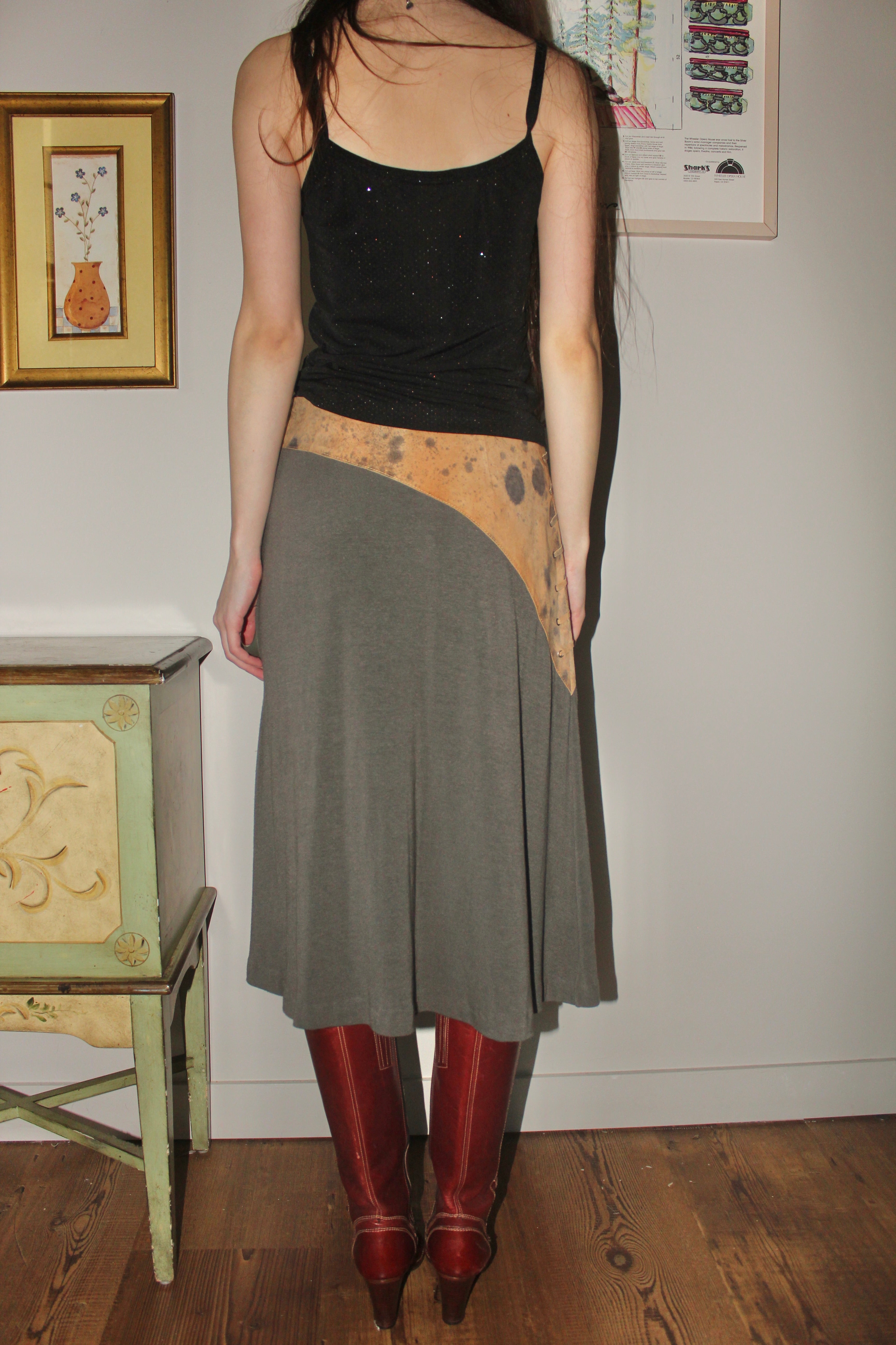 Vintage 90s Leather Asymmetrical Midi Skirt (S/M)