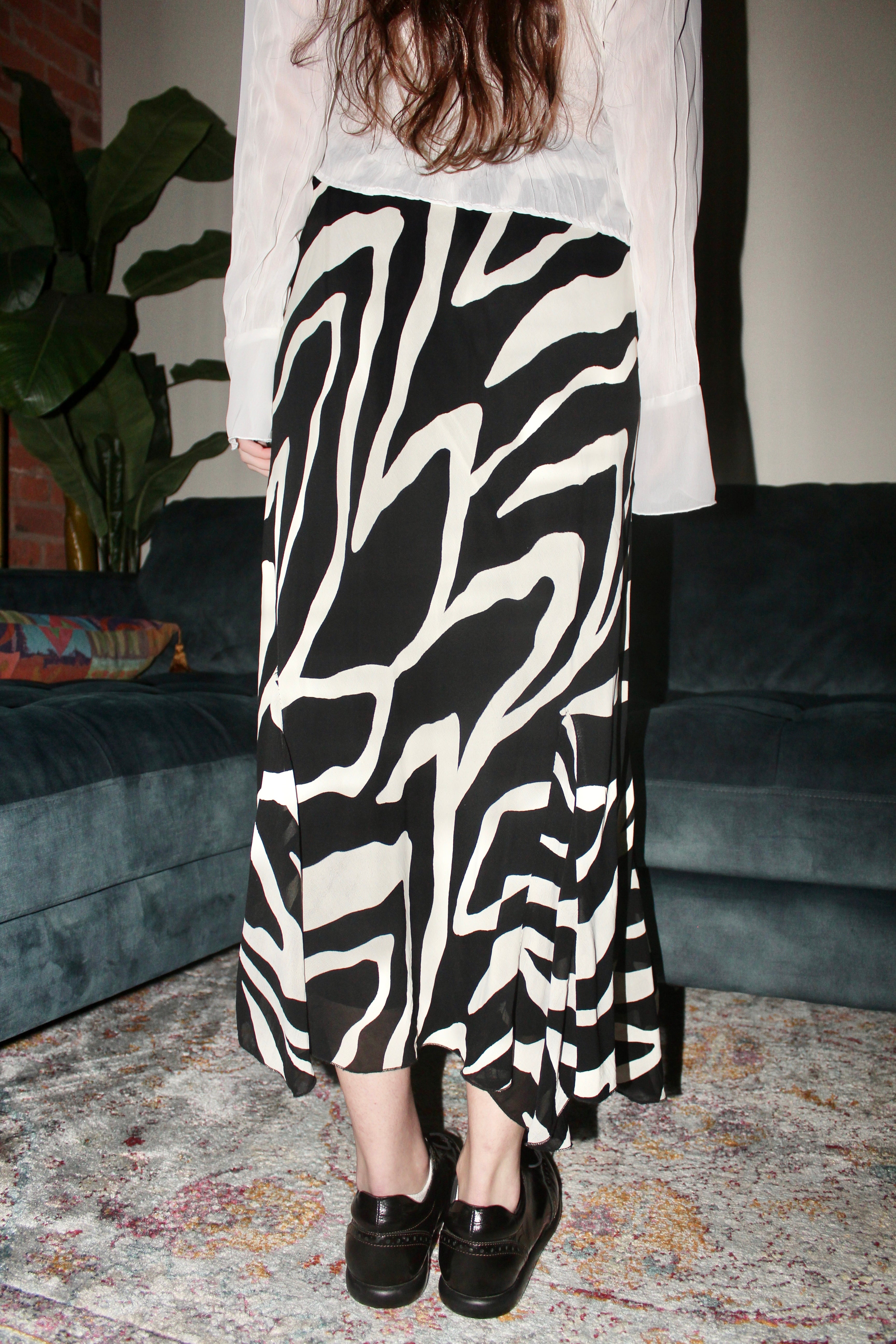 Vintage 90s Retro Zebra Midi Skirt (M)