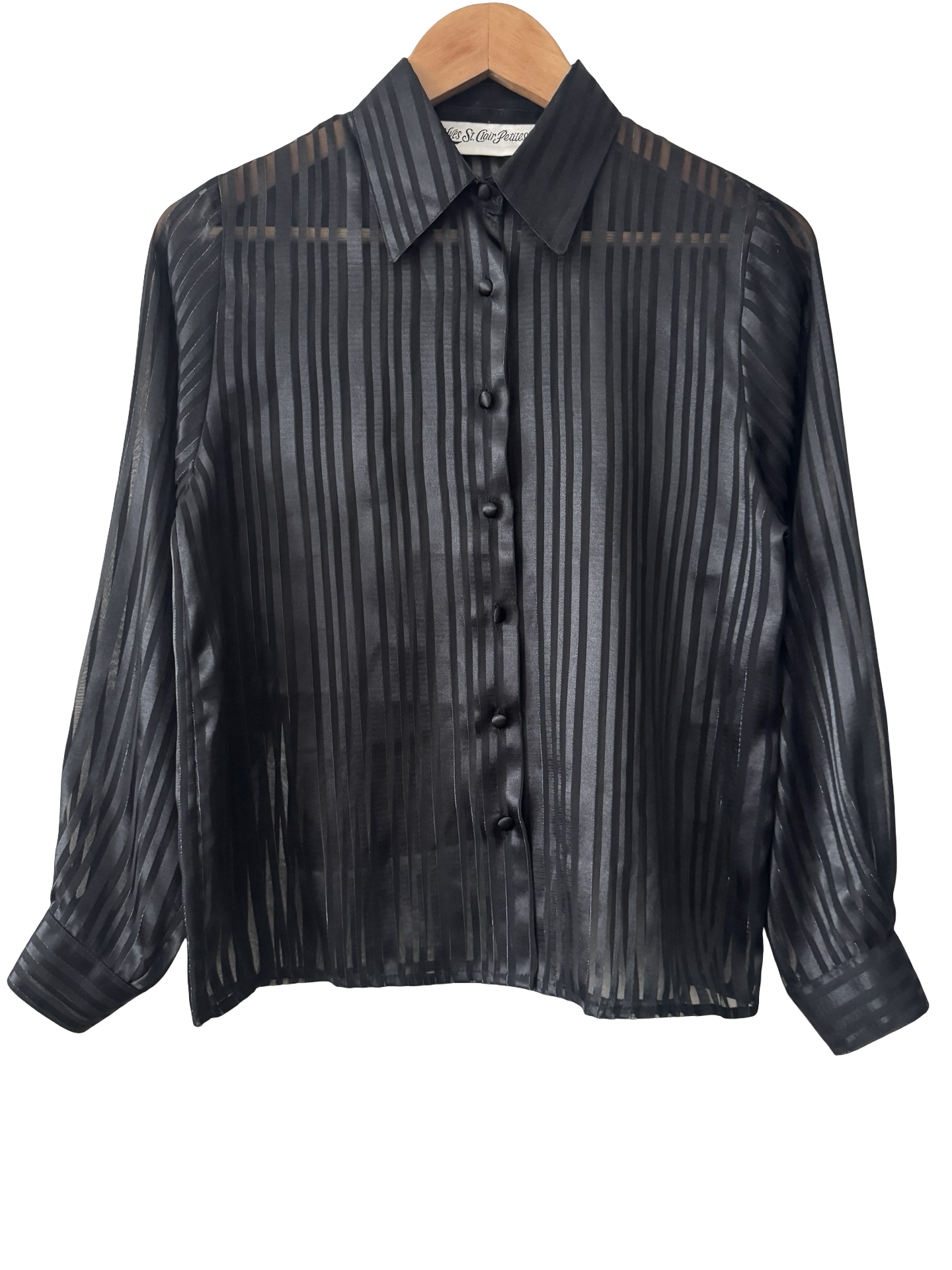 Vintage 90s Sheer Midnight Stripe Blouse (S)
