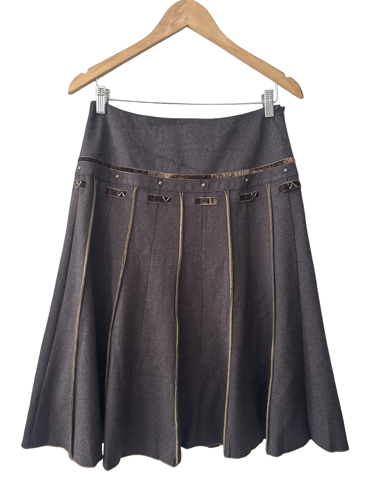 Vintage Y2K Chocolate Ribbon Detail Low Waist Midi Skirt (S/M)