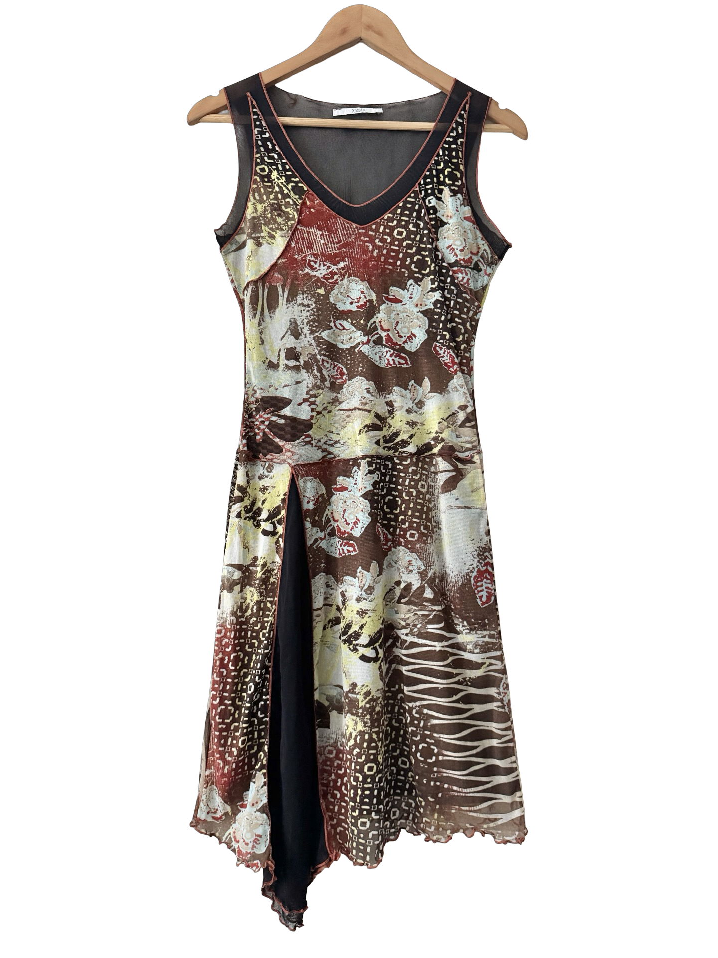 Vintage Y2K Retro Mesh Asymmetrial Midi Dress (M)
