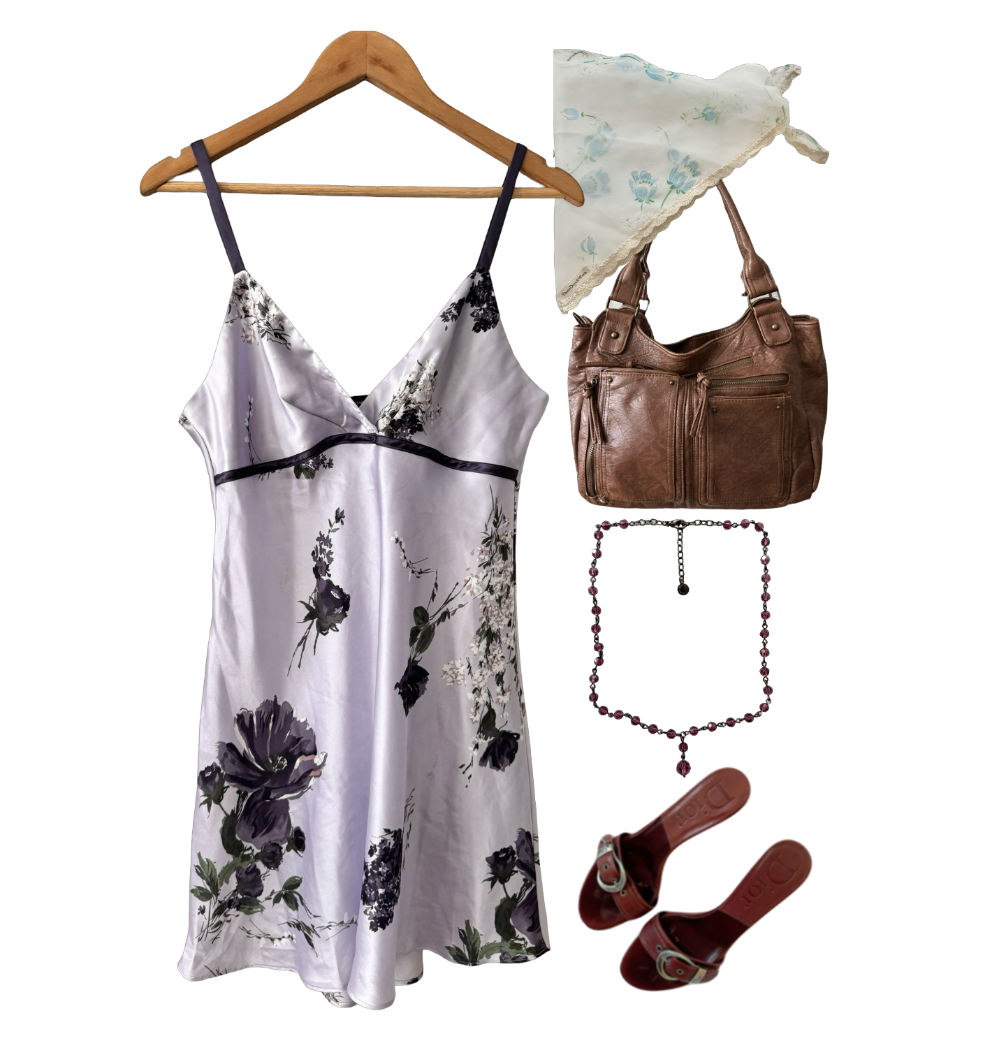 Vintage Y2K Lilac Floral Slip Dress (M)