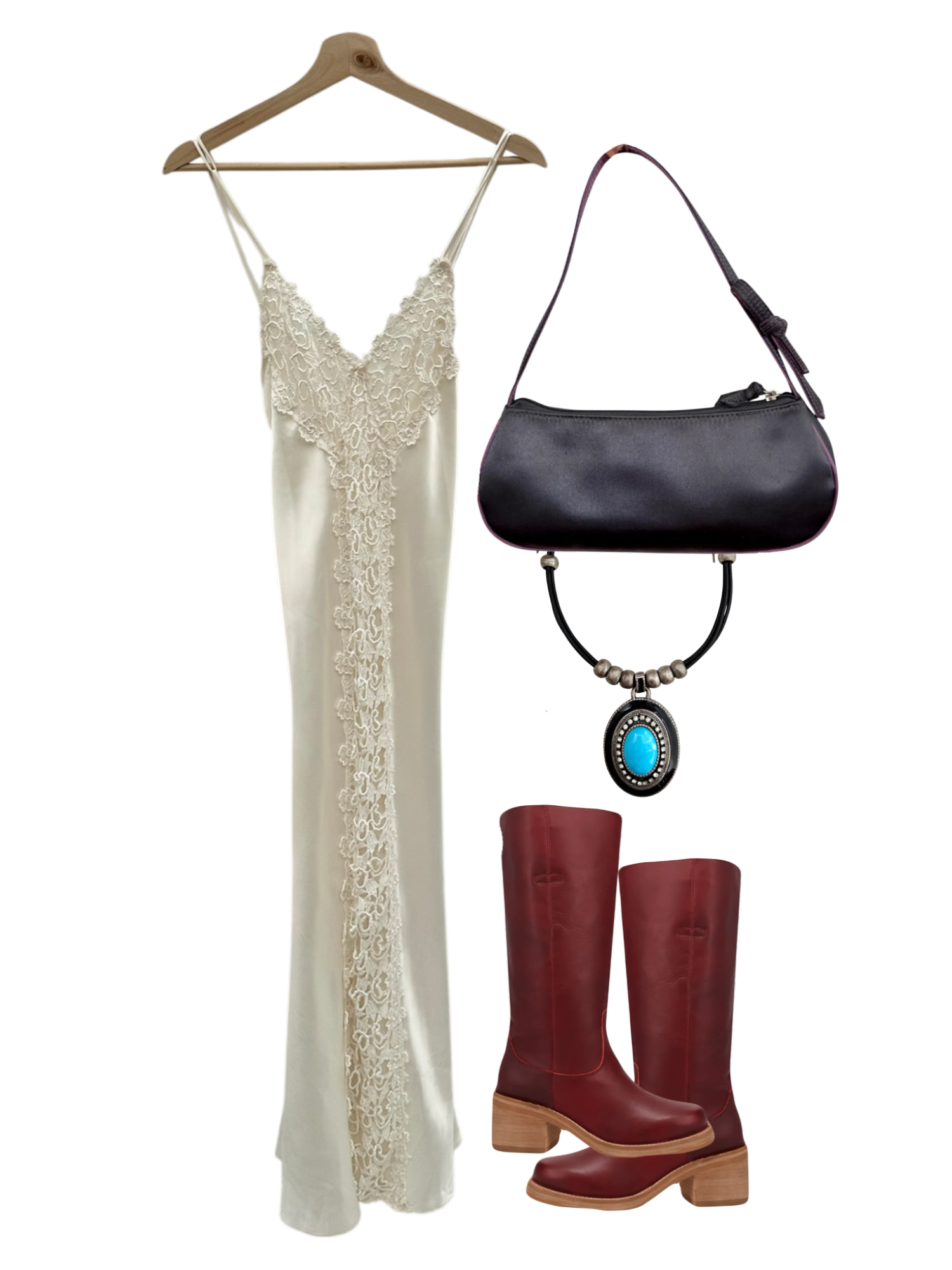 Vintage 90s Ivory Lace-Panel Satin Slip Dress (M)