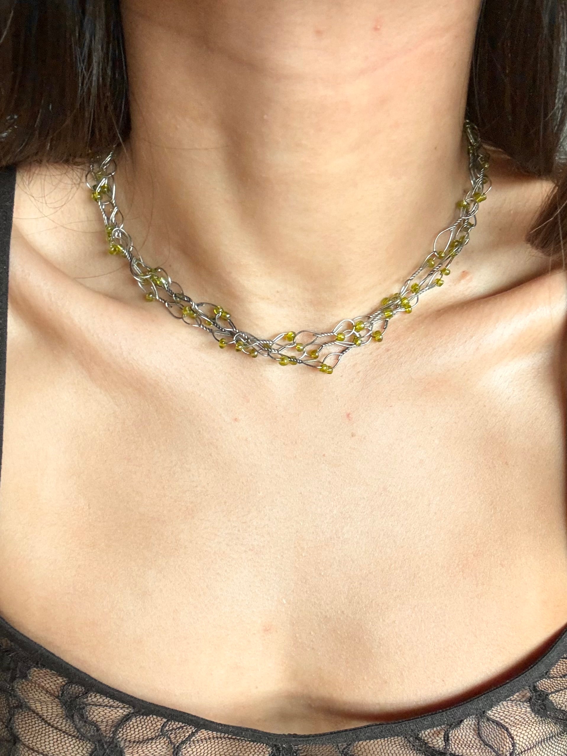 Layered Green Beaded Choker