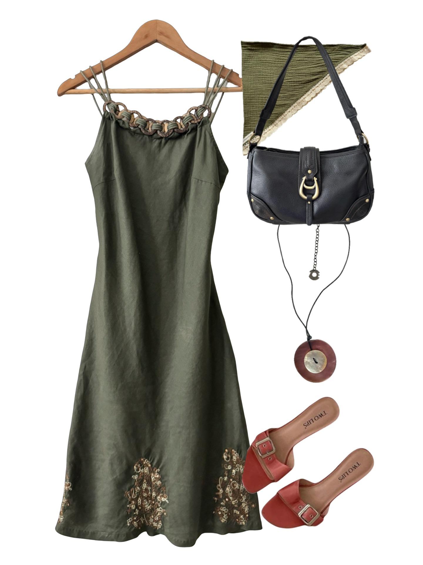 Vintage Y2K Olive Goddess Dress (M)