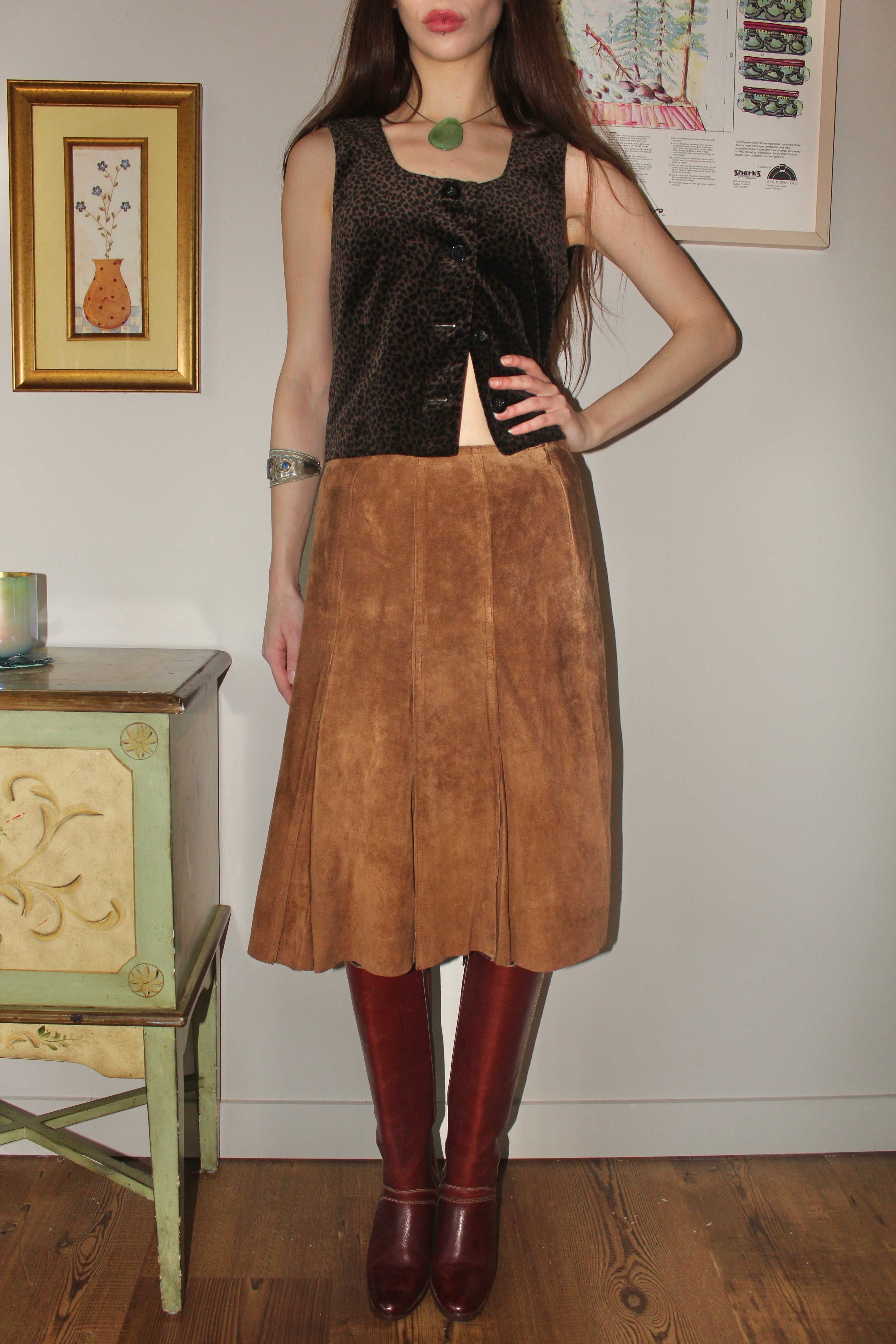 Vintage 80s Leather Midi Skirt (S)