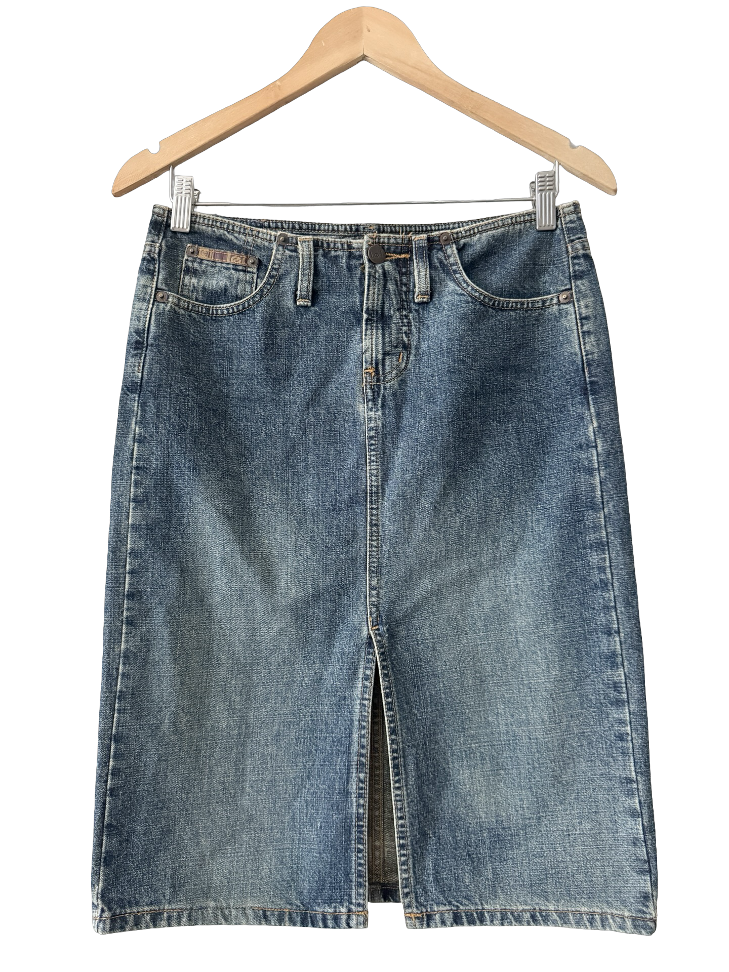 Vintage 90s Denim Column Midi Skirt (S/M)