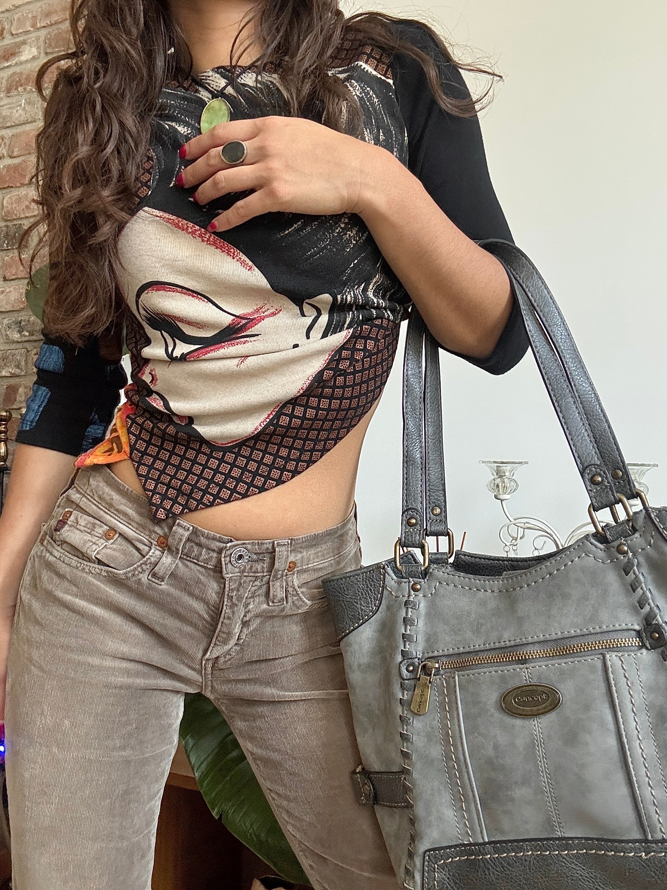 Vintage Y2K Storm Grey Whipstitch Tote