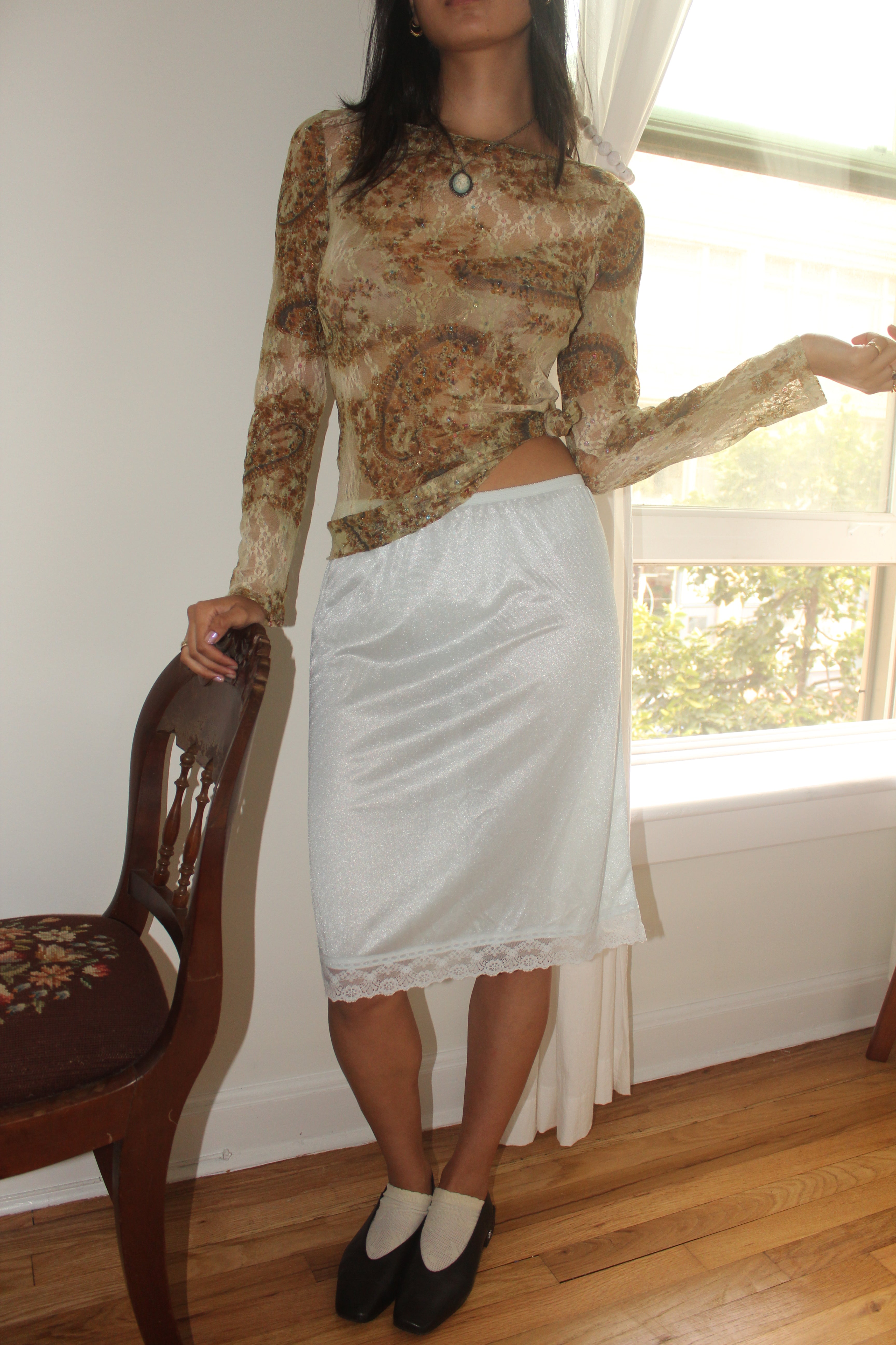 Vintage 90s Semi Sheer Gauzy Long Sleeve Top (M)