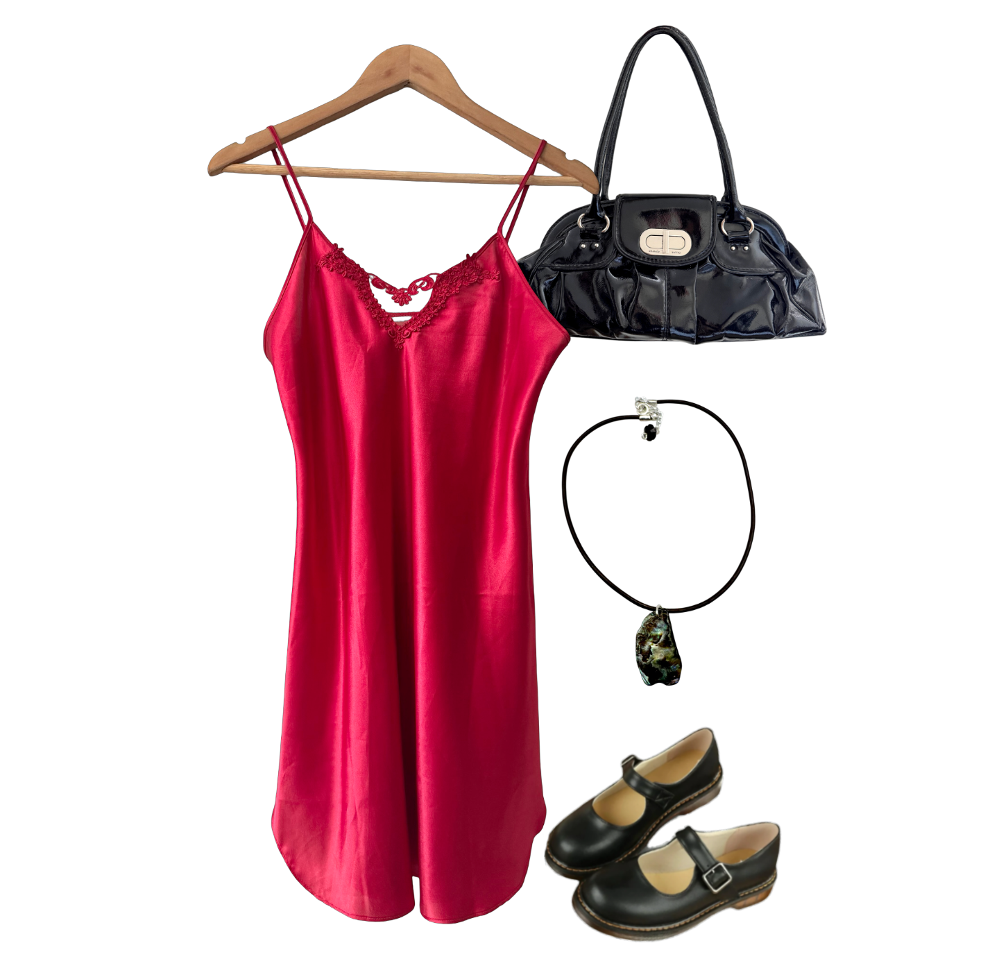 Vintage 90s Dentelle Cherry Red Lace Slip Dress (S/M)
