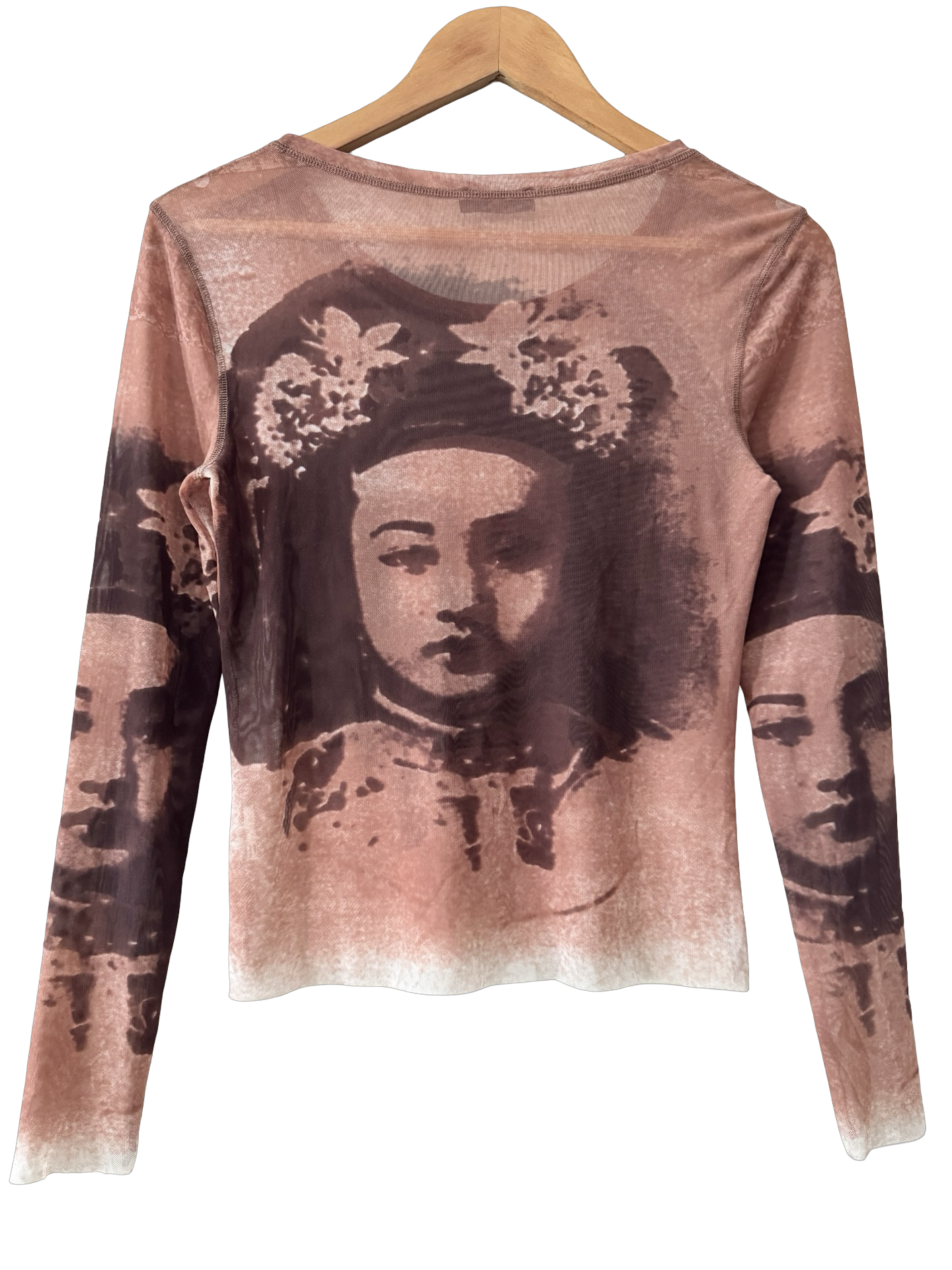 Vintage Y2K French Faded Portrait Mesh Top (M)