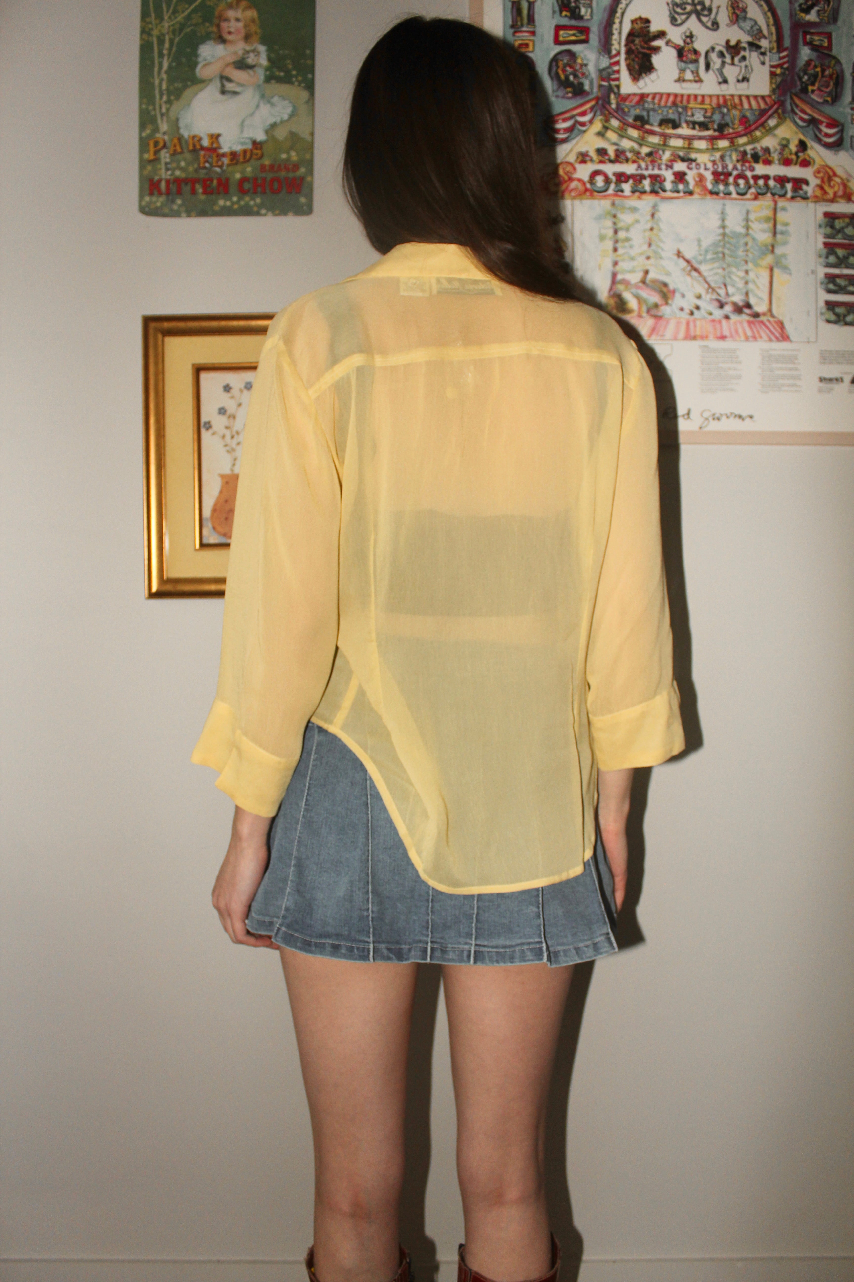 Vintage 90s Sheer Lemon Button Up (M)