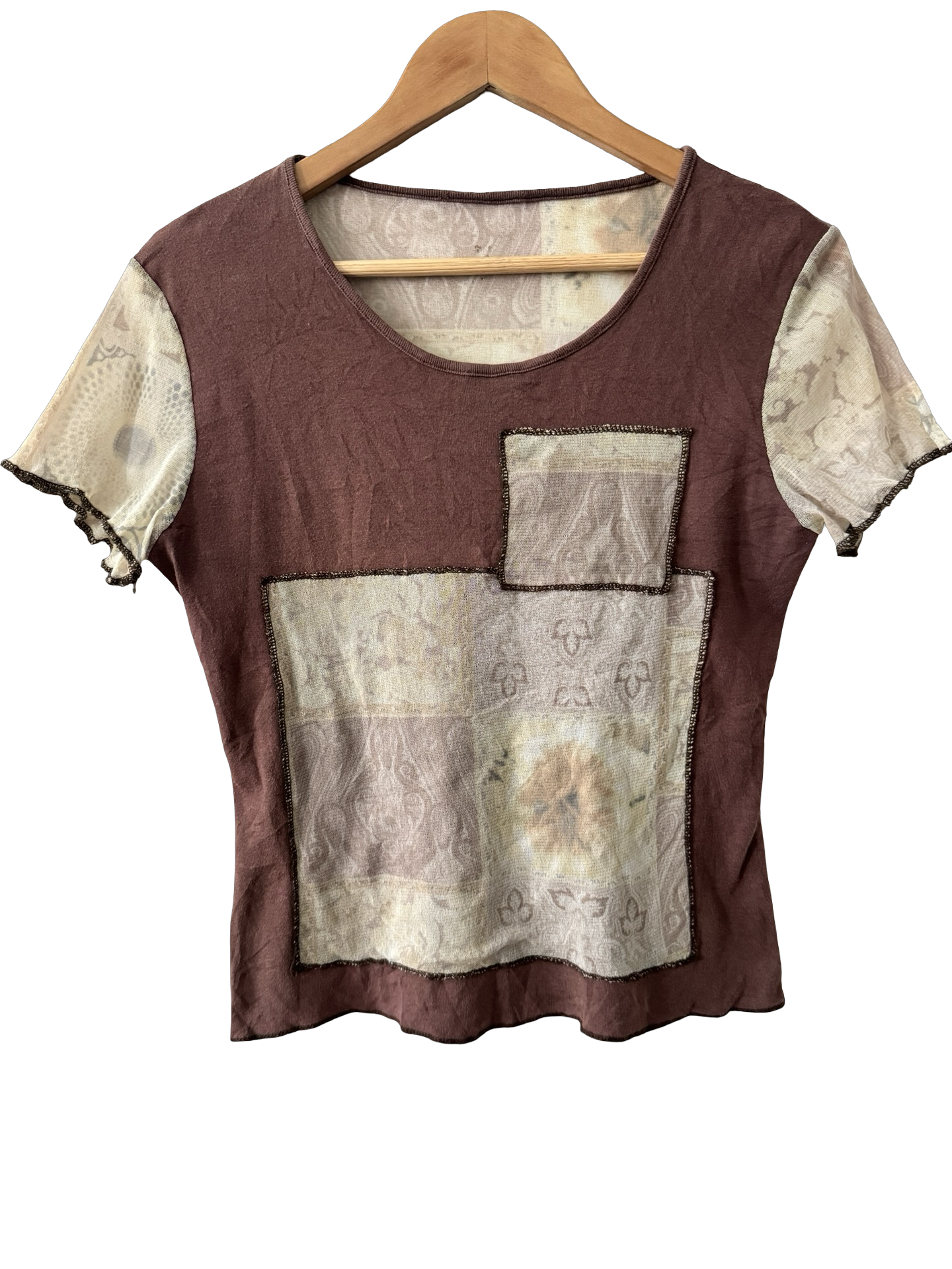 Vintage Y2K Mesh Back Patchwork Top (L)