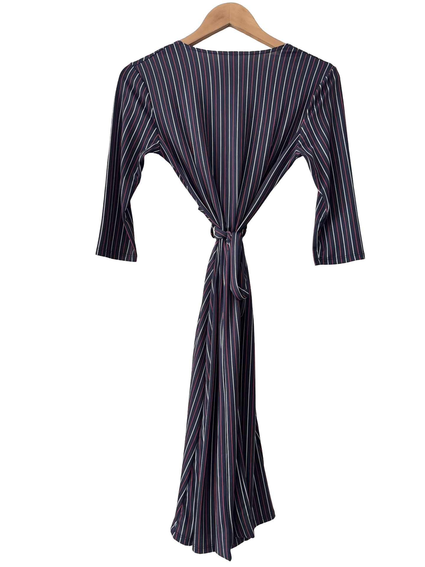 Vintage 90s Navy Pinstripe Tie Waist Midi Dress (S/M)