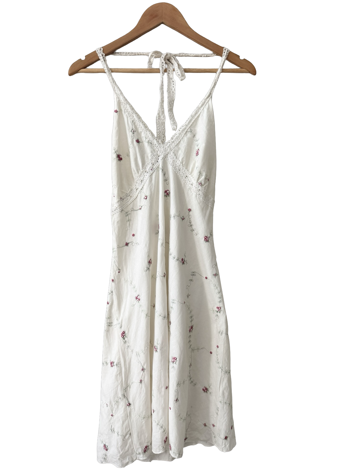 Vintage 90s Wildflower Lace Halter Midi Dress (M/L)
