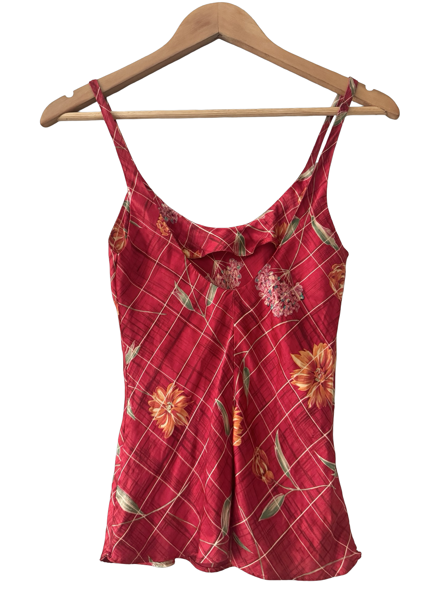 Vintage Y2K Cherry Floral Silk Cami (XS/S)