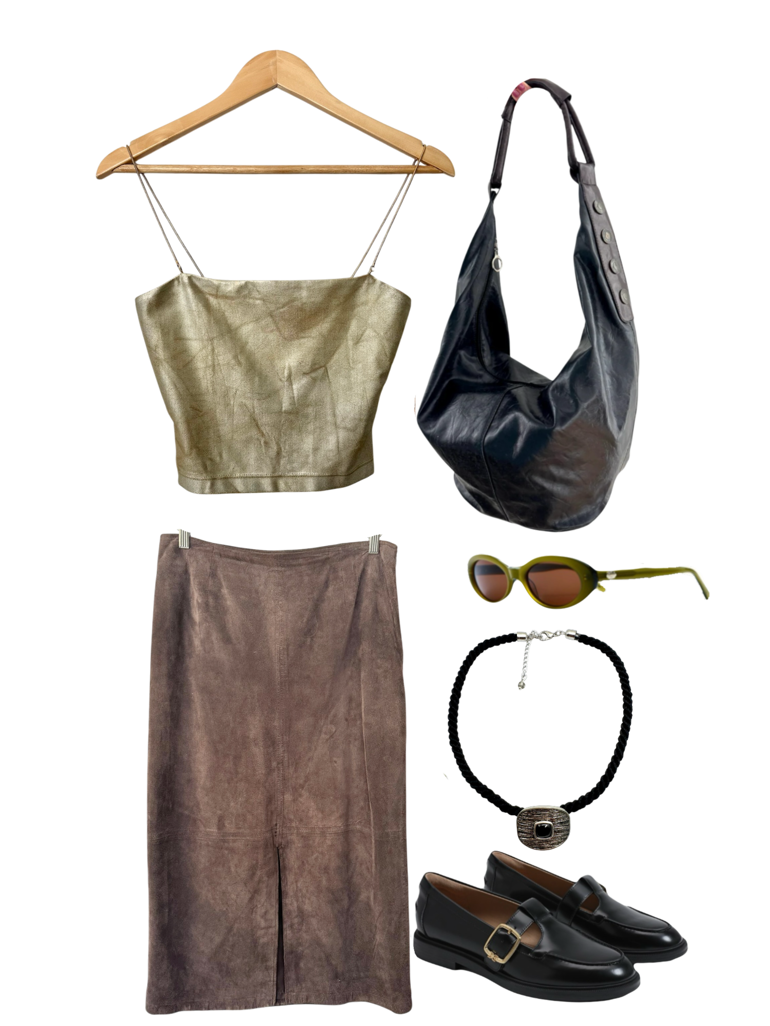 Vintage Y2K Metallic Gold Spaghetti Strap Top (XS/S)