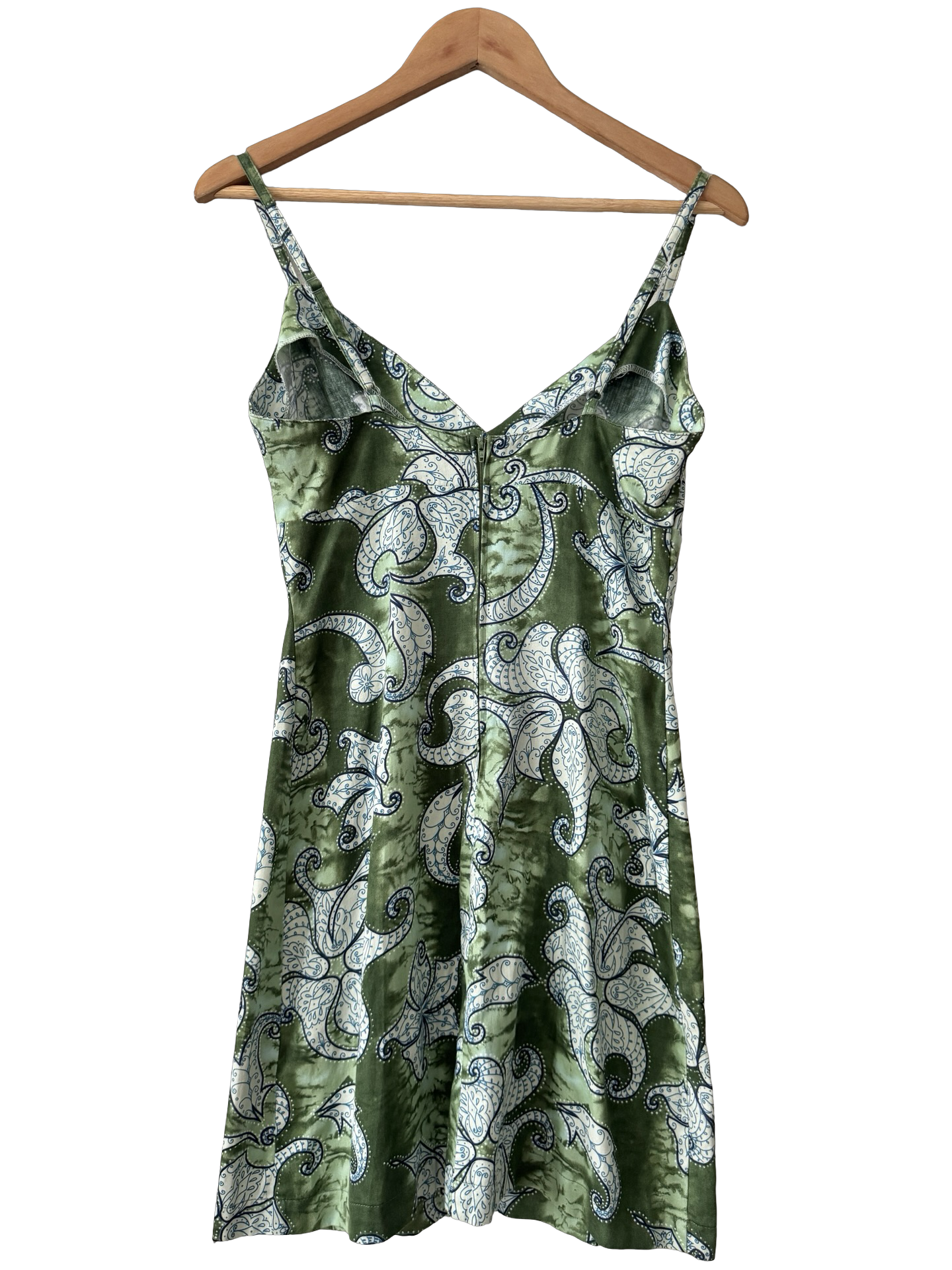 Vintage 90s Olive Paisley Mini Dress (M)