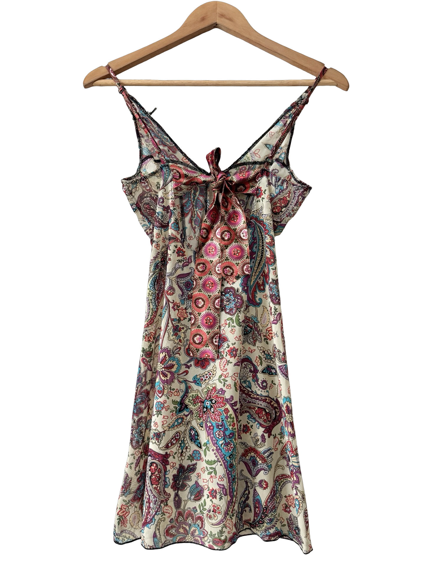 Vintage Y2K Bohemian Paisley Tie Mini Dress (S)