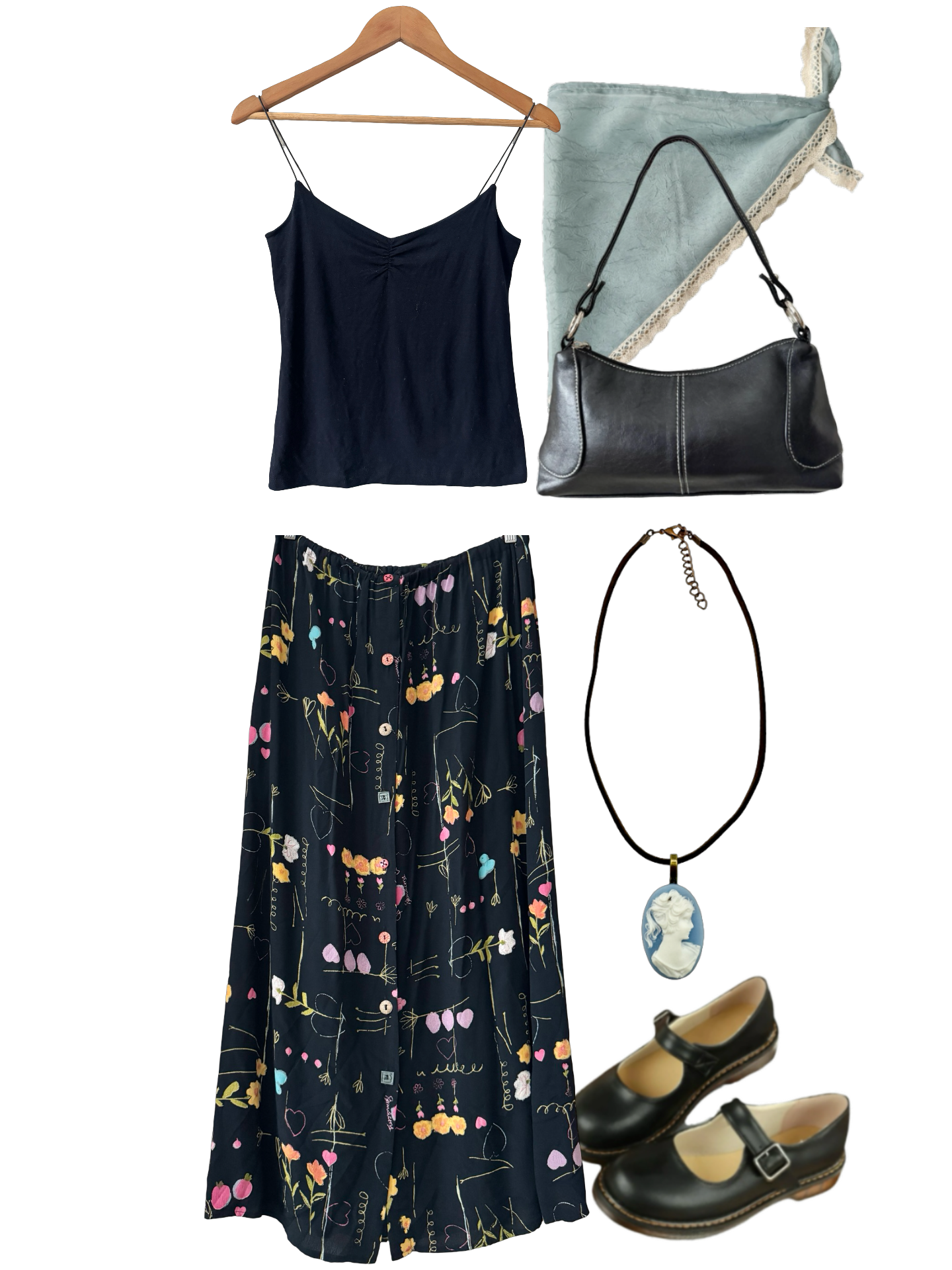 Vintage 90s Art School Button Midi Skirt (L)