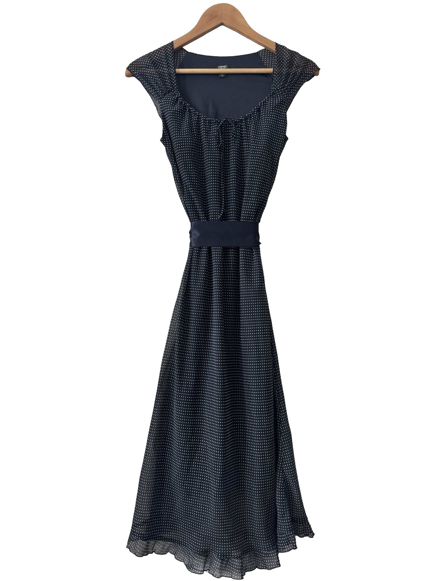 Vintage Navy Dotted Tie Waist Midi Dress (S/M)