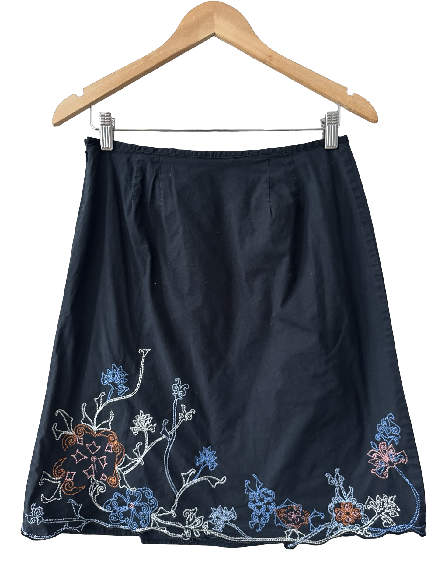 Vintage Y2K Embroidered Cotton Midi Skirt (S/M)