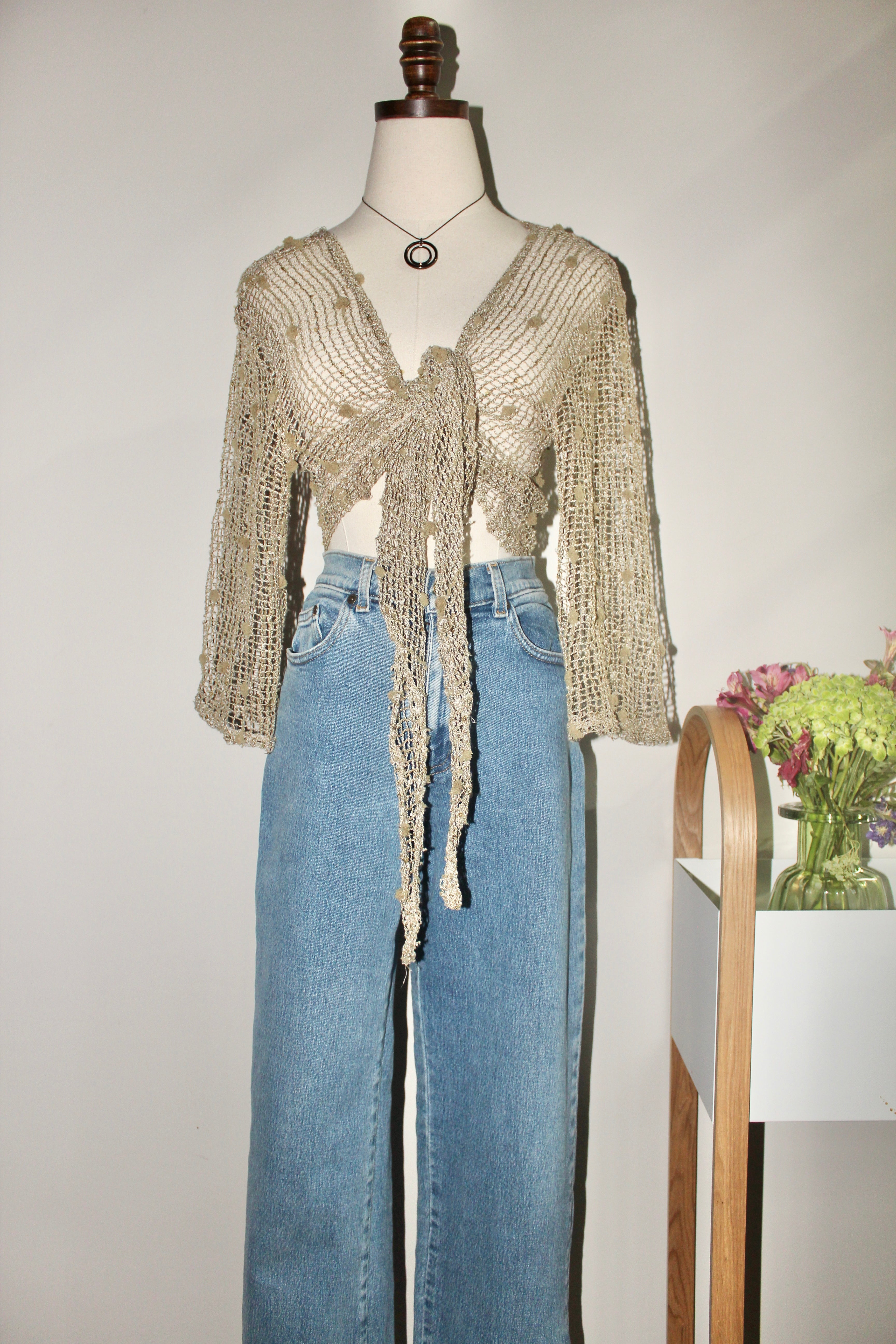 Vintage 90s Sheer Textured Mesh Knit (S/M)