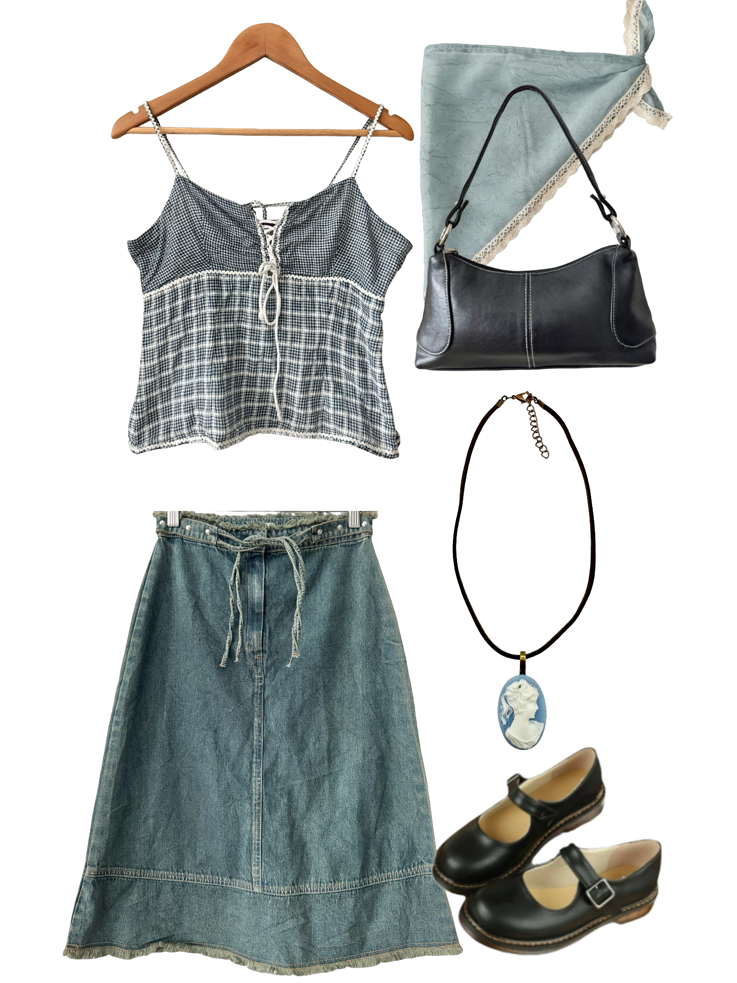 Vintage 90s Gingham Lace Up Cami (M)