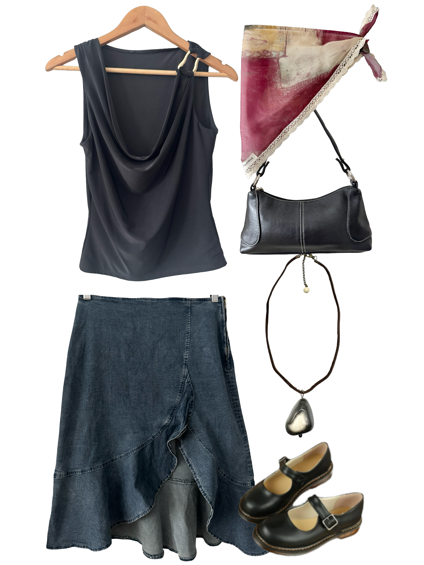 Vintage Y2K Ruffled Denim Midi Skirt (S/M)