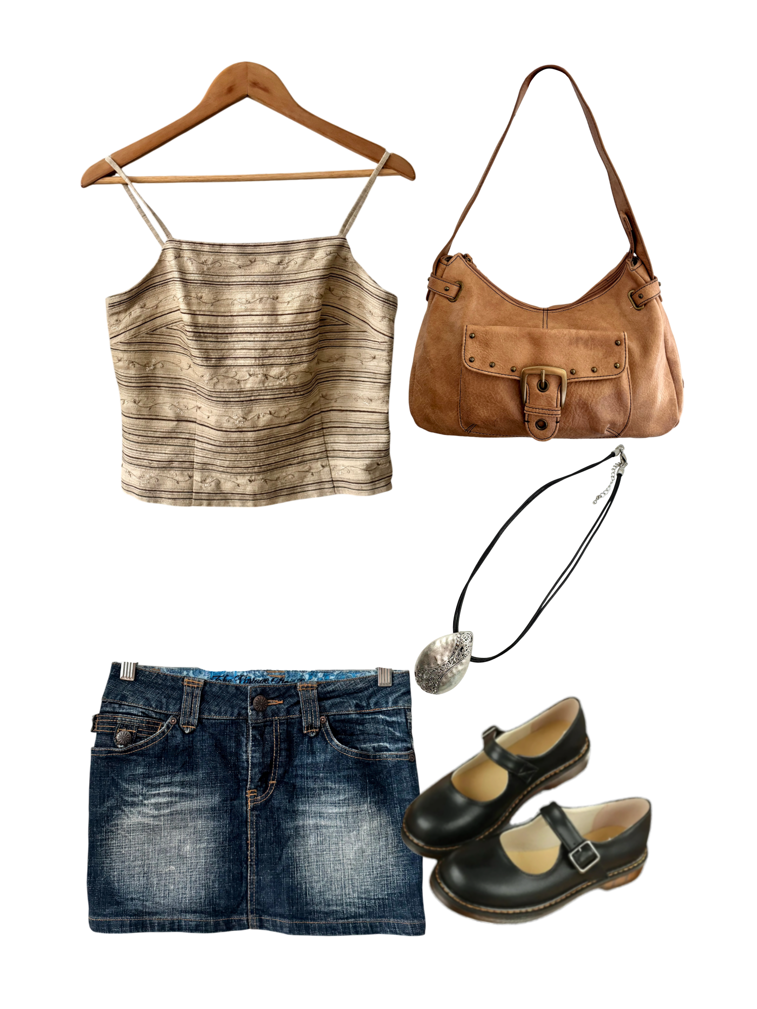 Vintage Y2K Oatmilk Embroidered Cami (M)