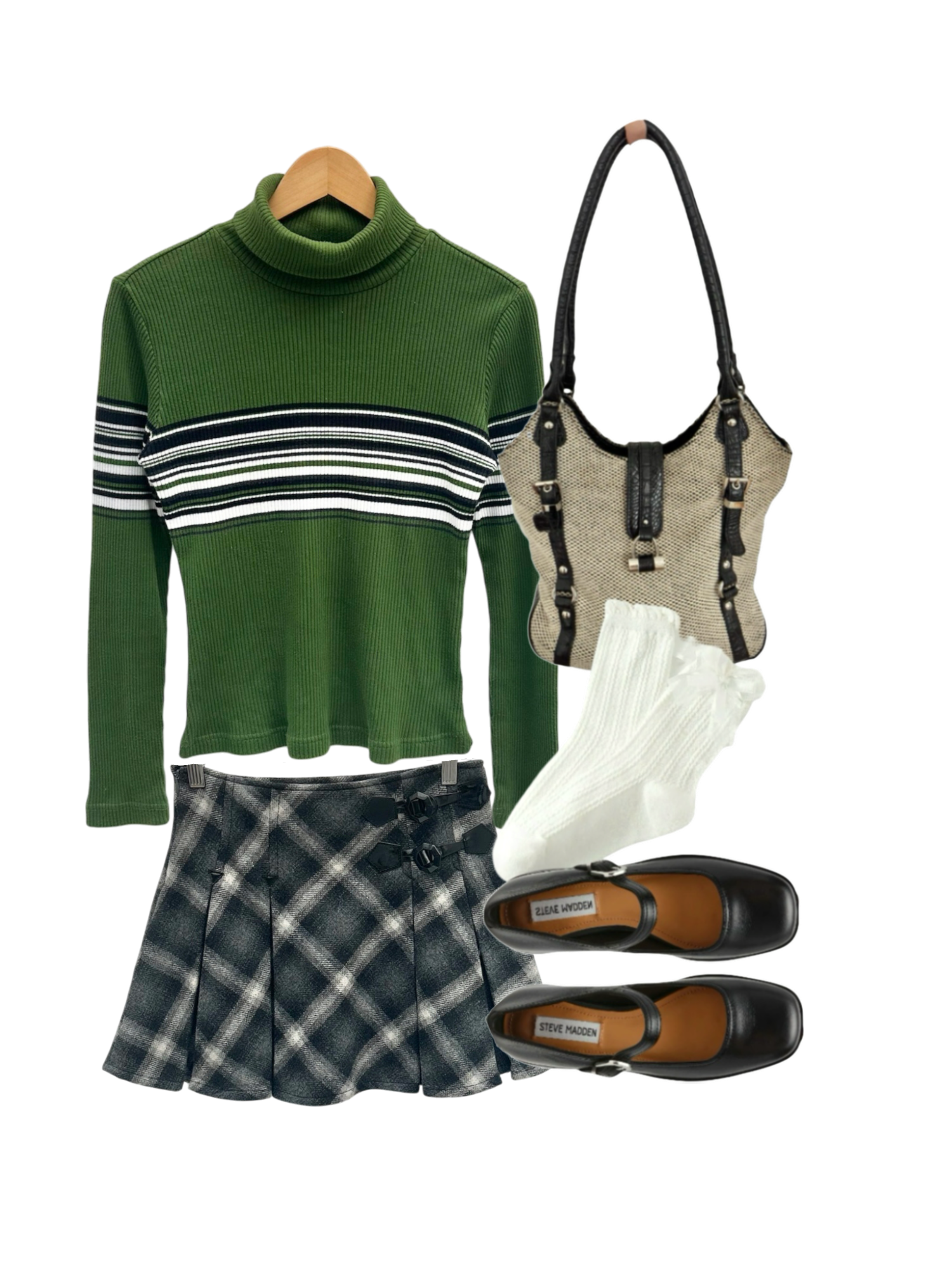 Vintage 90s Retro Forest Striped Turtleneck (M)