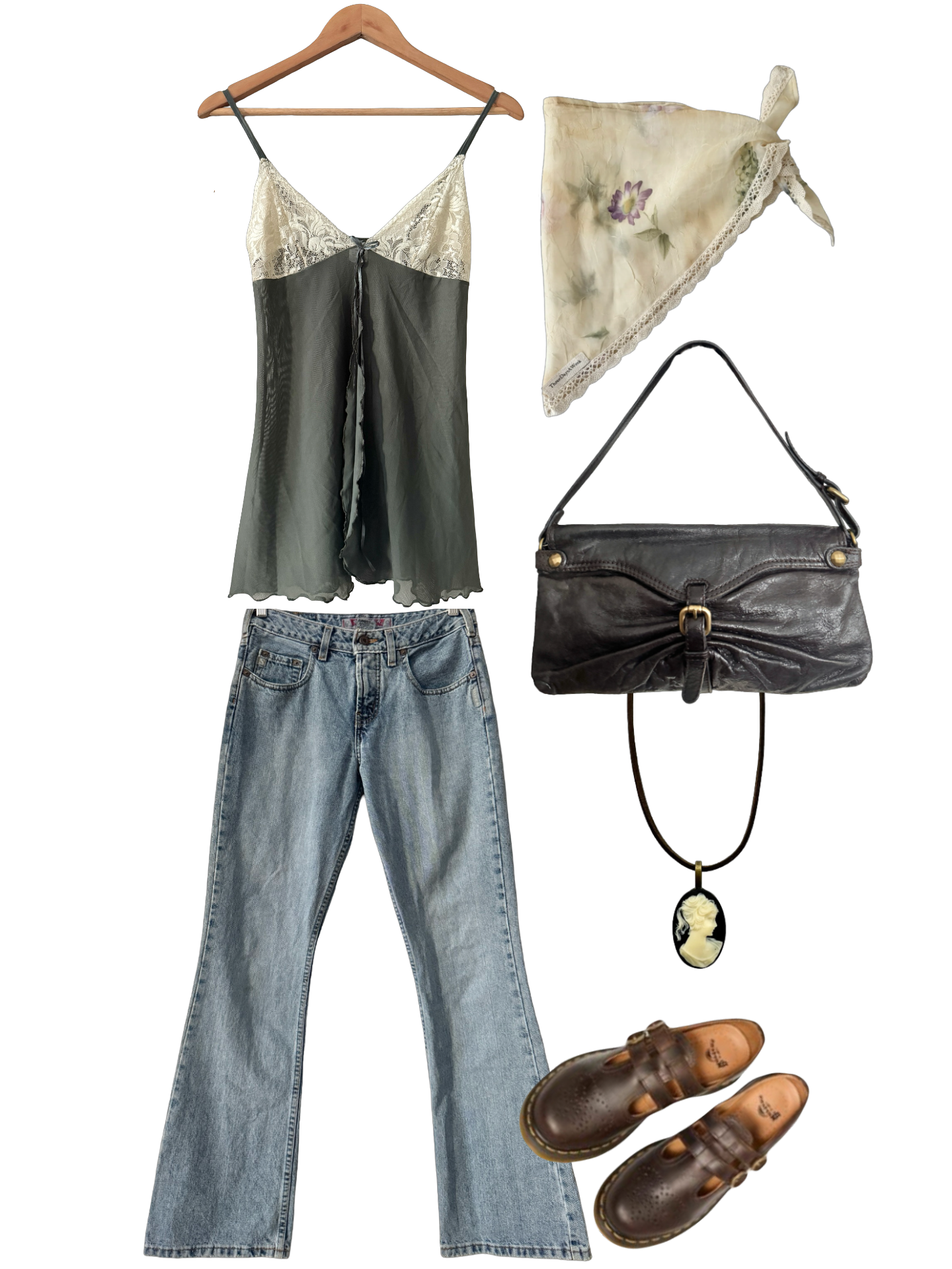Vintage Y2K Absinthe & Lace Chiffon Camisole  (S)