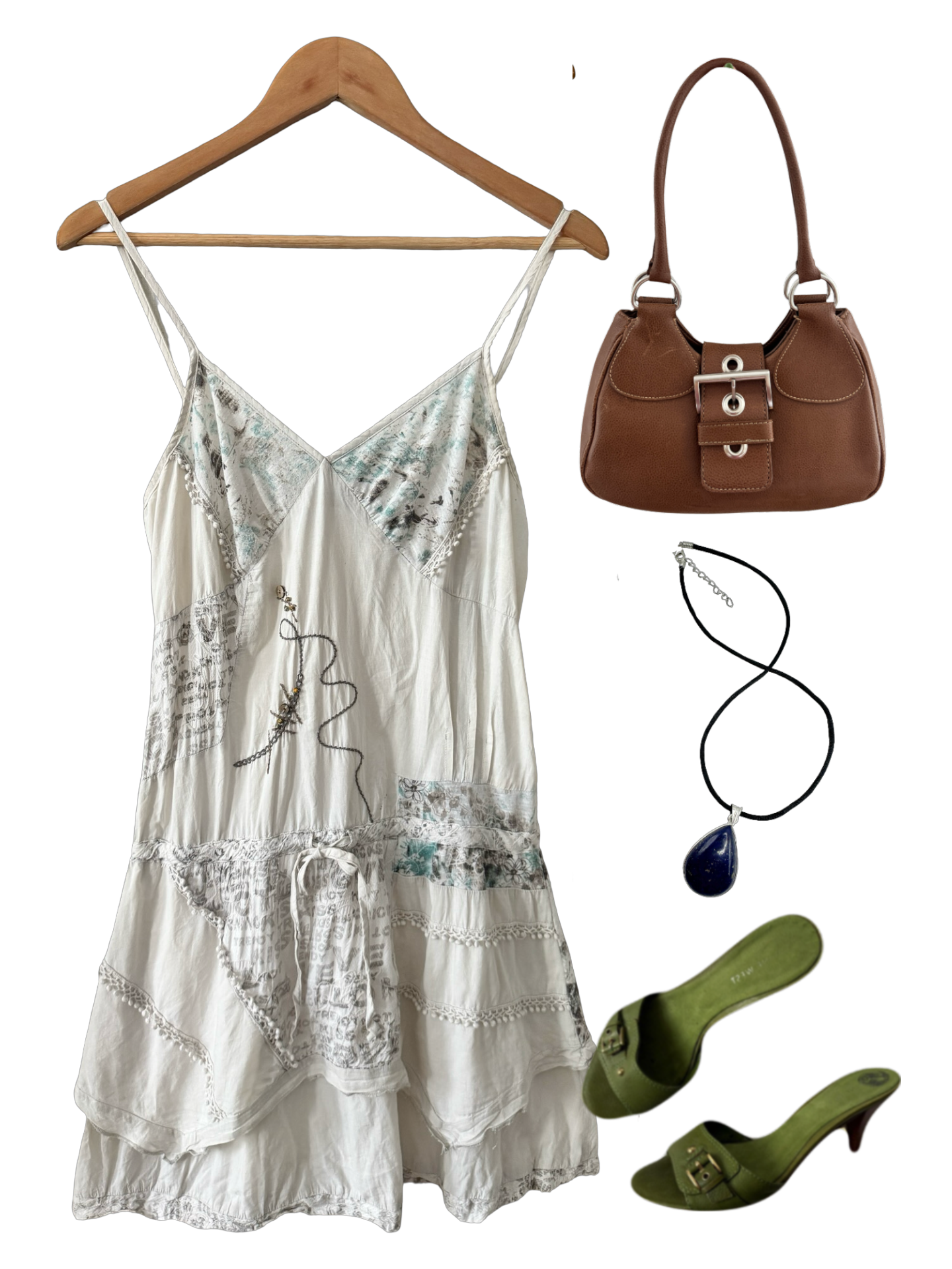 Vintage Y2K Indie Patchwork Midi Dress (M)