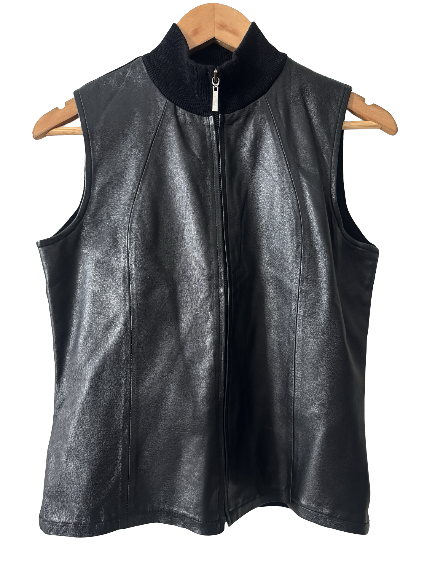 Vintage 90s Midnight Leather Knit Zip Vest (M)