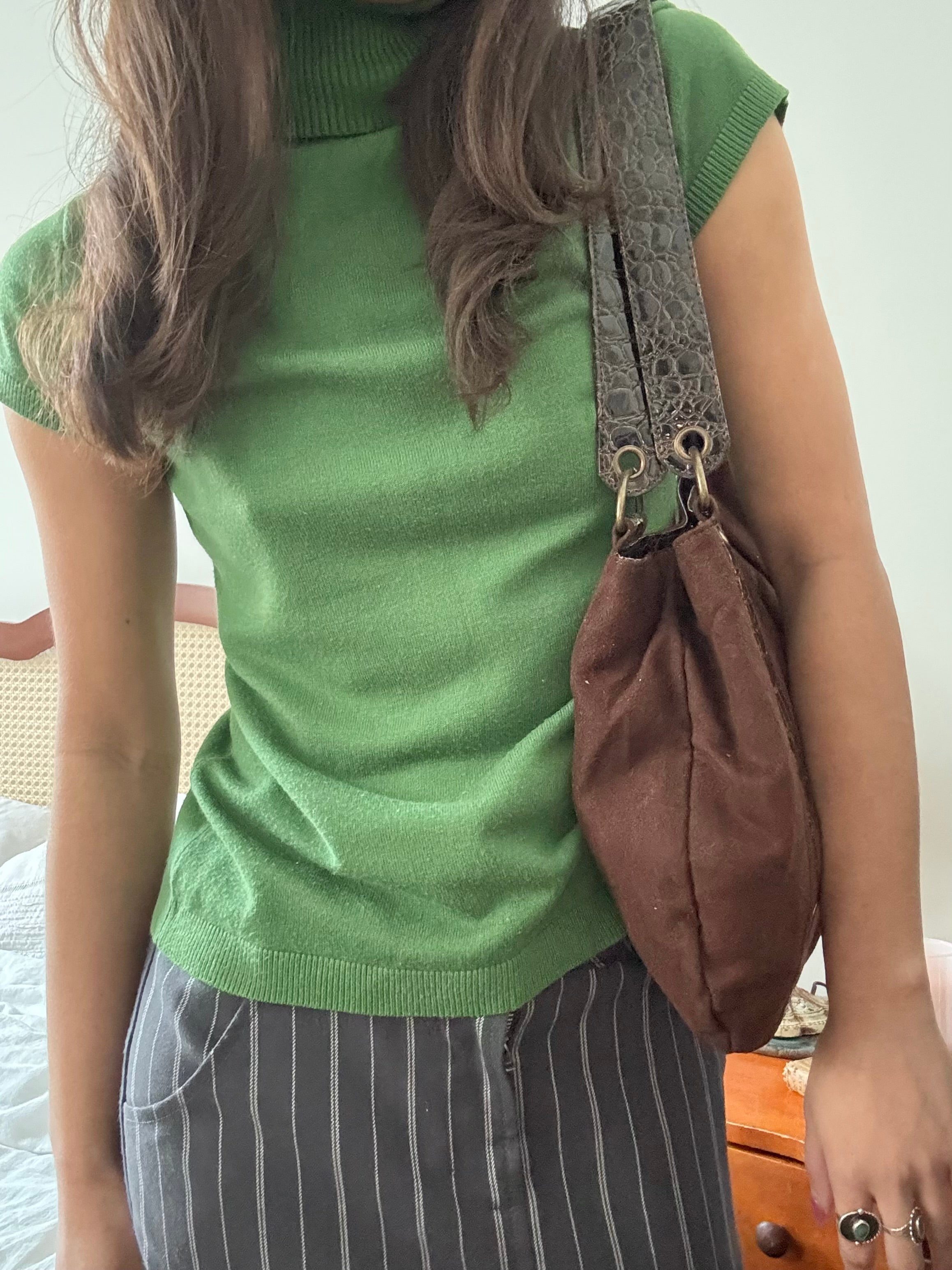 Vintage Slouchy Shoulder Bag w/ Croc-Embossed Straps