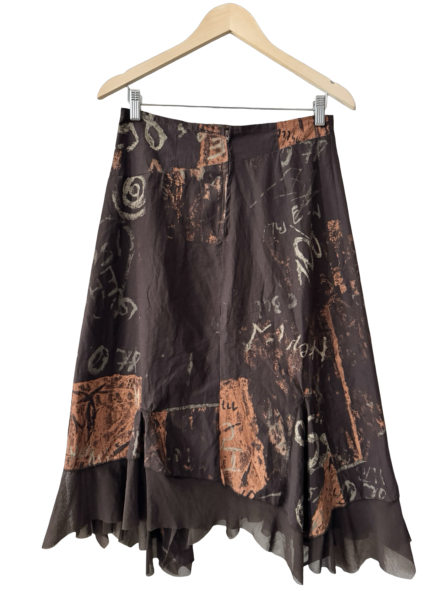 Vintage 90s French Chocolate Graffiti Midi Skirt (S/M)