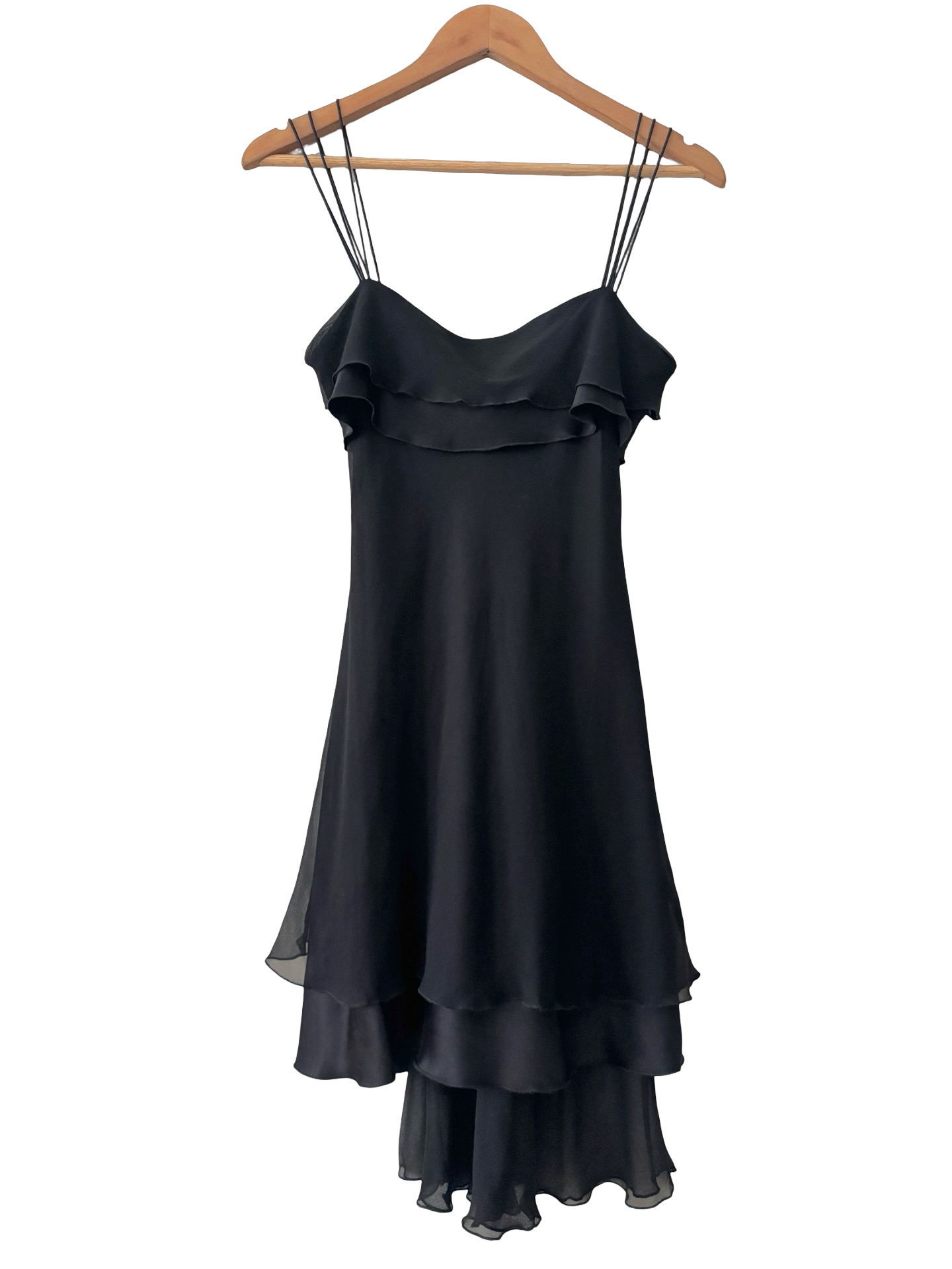 Vintage DVF Silk Black Chiffon Ruffle Mini Dress (S)
