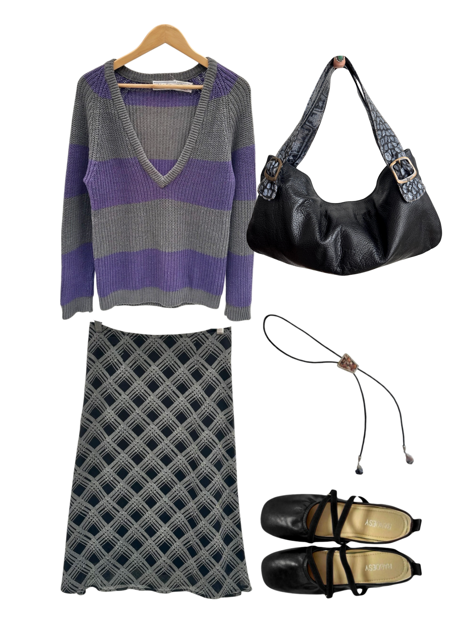 Vintage Purple & Grey Striped Deep V Sweater (M)