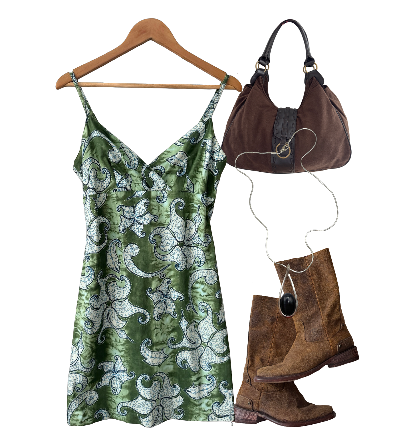 Vintage 90s Olive Paisley Mini Dress (M)