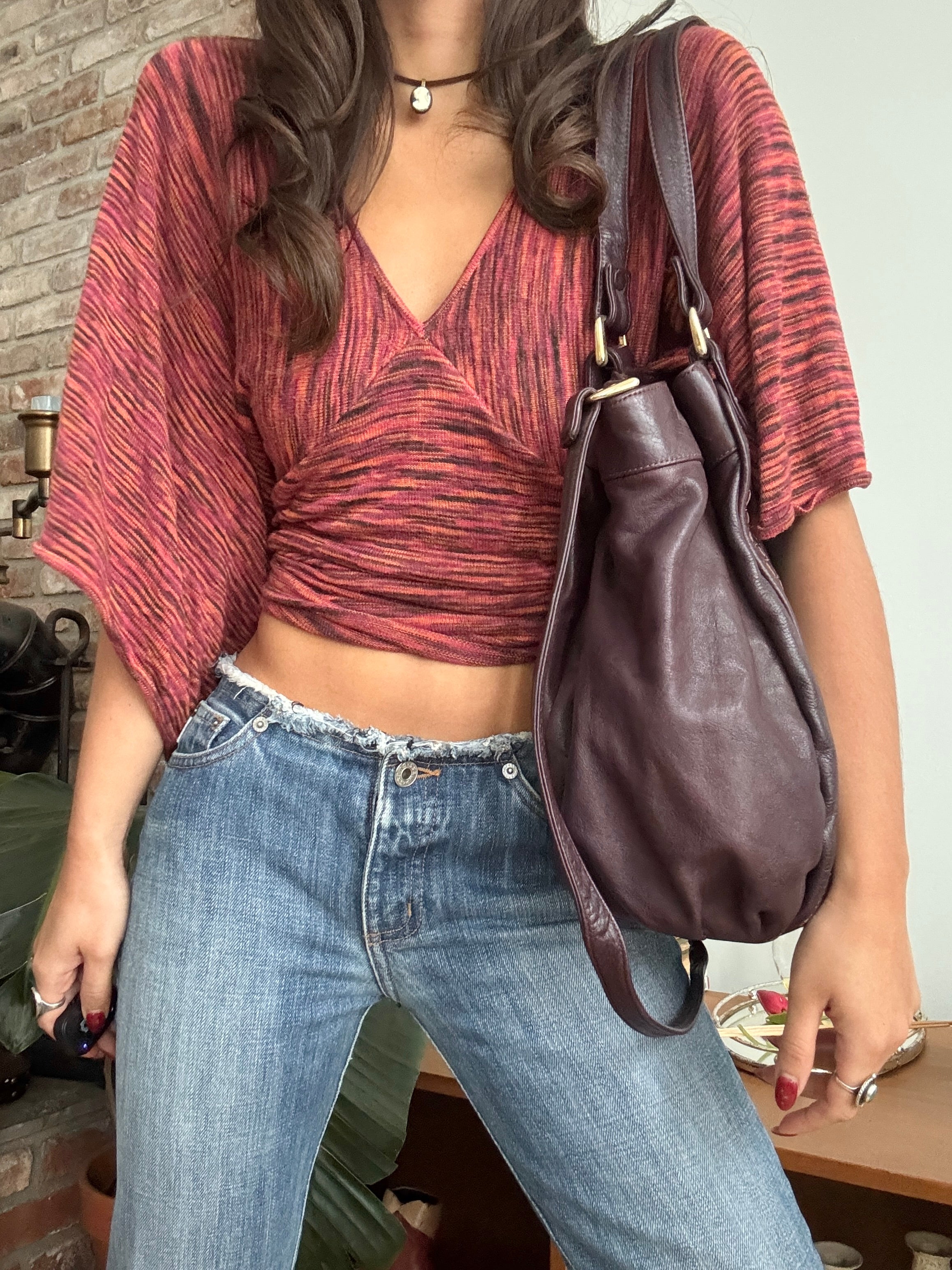 Vintage Y2K Plum Woven Leather Carryall