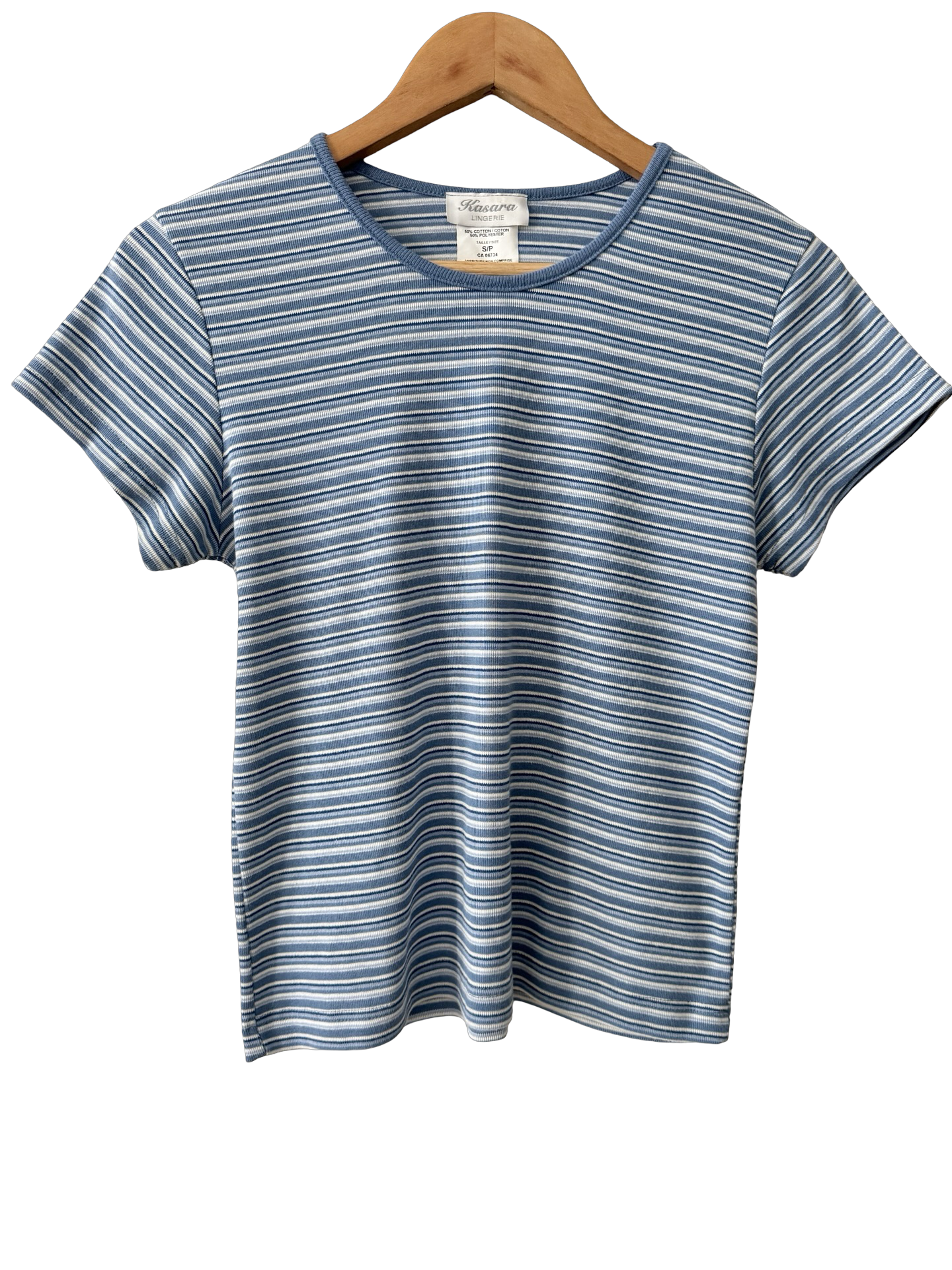 Vintage 90s Casara Blue Stripe Baby Tee (S/M)
