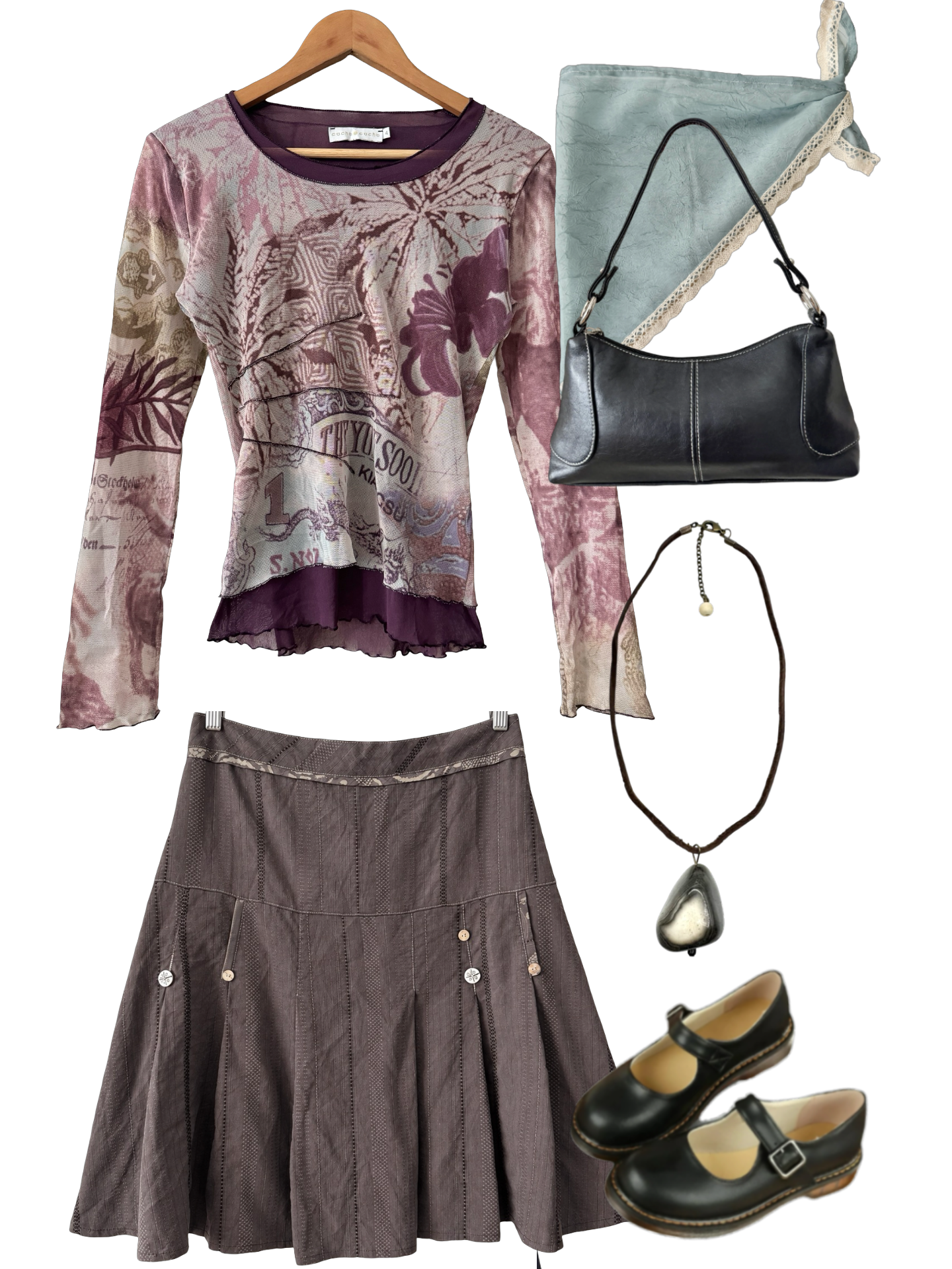 Vintage 90s French Plum Scrapbook Mesh Top (M/L)