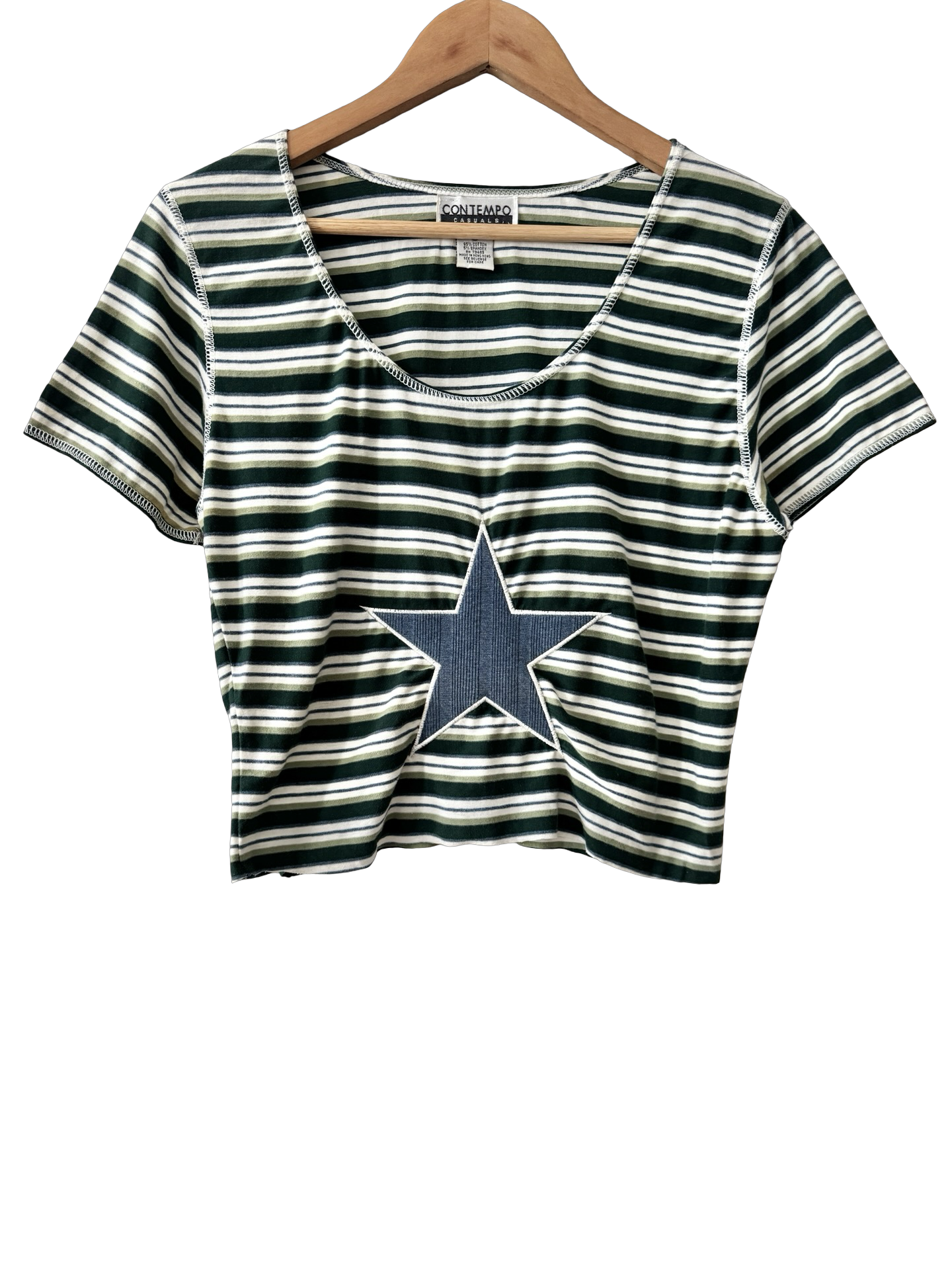 Vintage 80s Raw Edge Star Patch Baby Tee (M)