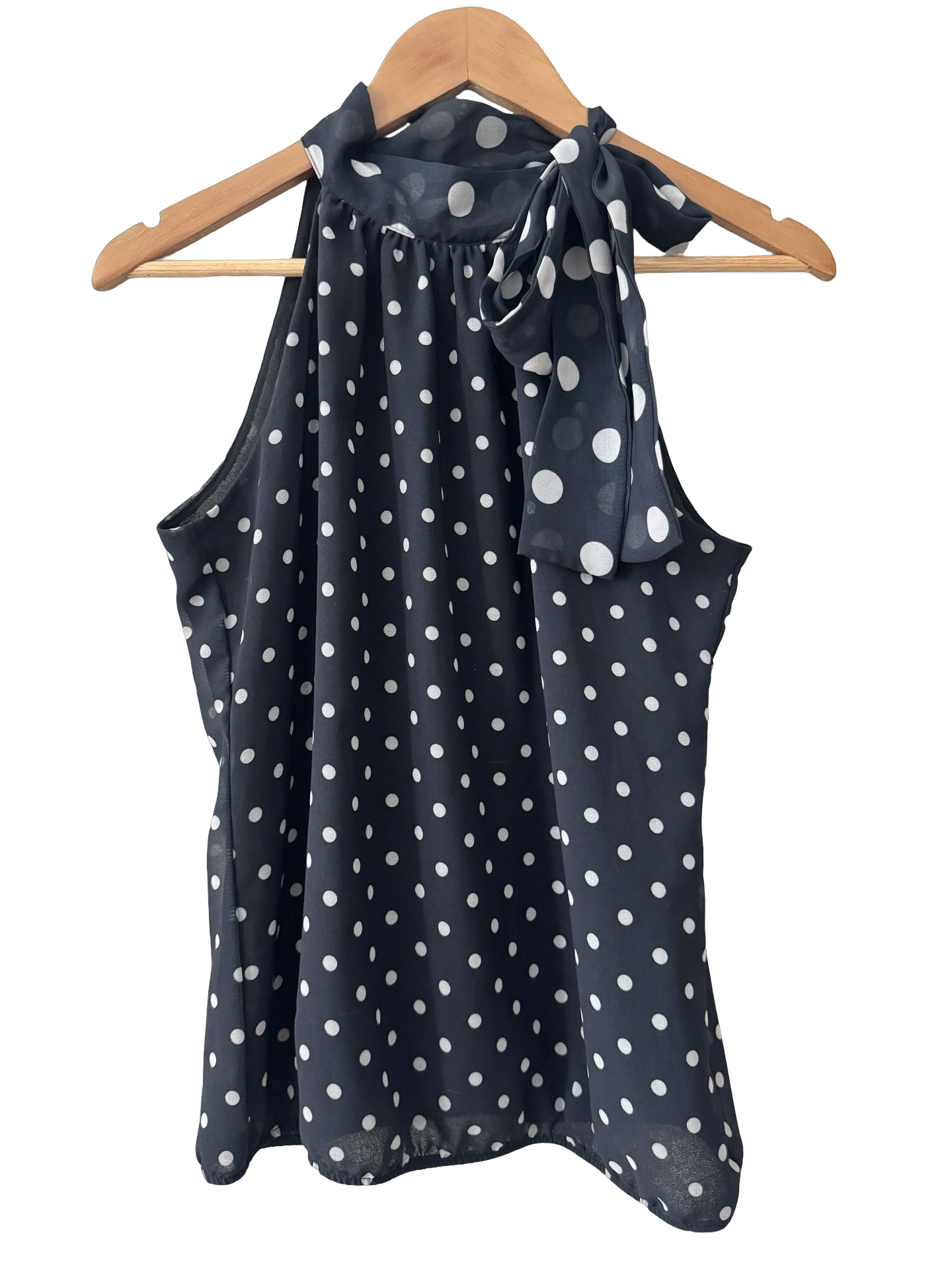 Vintage Y2K Midnight Polka Dot Halter Blouse (M)