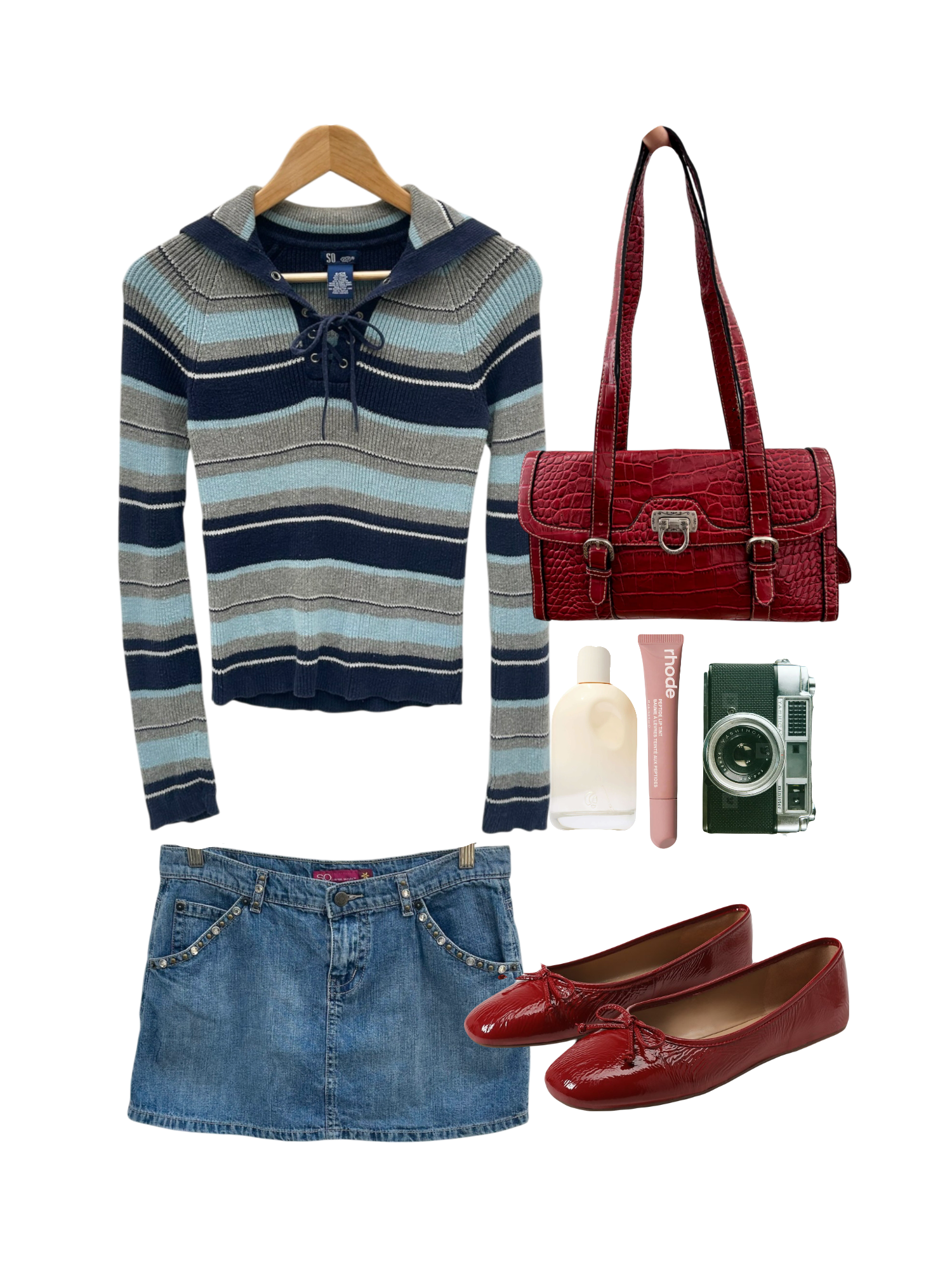 Vintage Y2K Quirky Collared Striped Lace Up Knit (S)