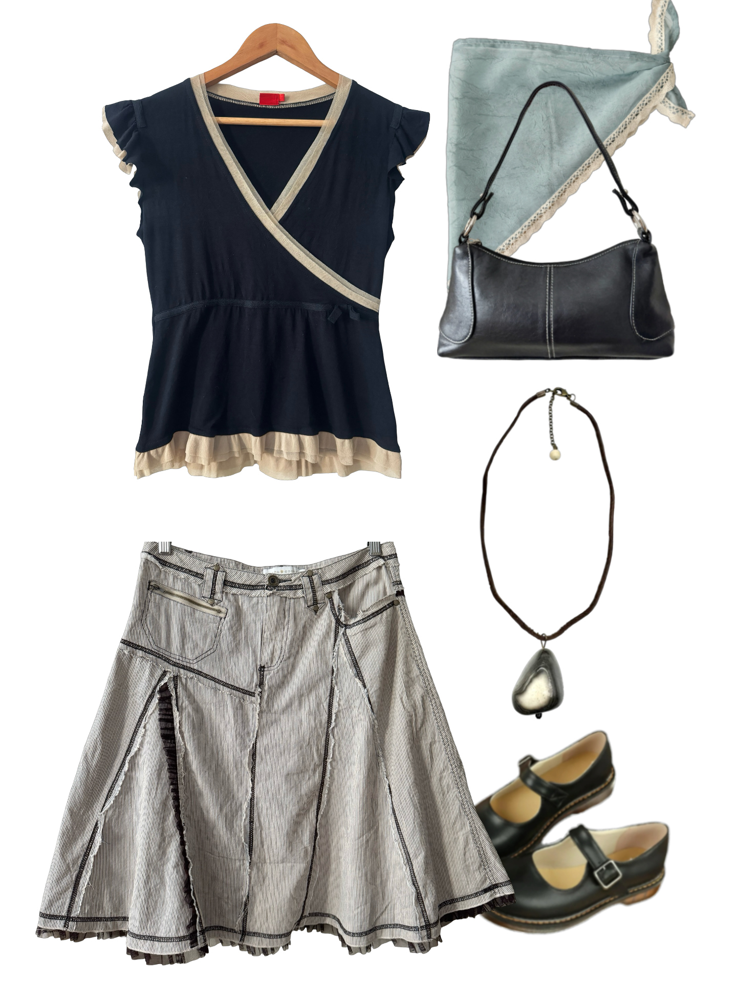 Vintage Y2K Parisian Schoolgirl Ruffle Top (M)